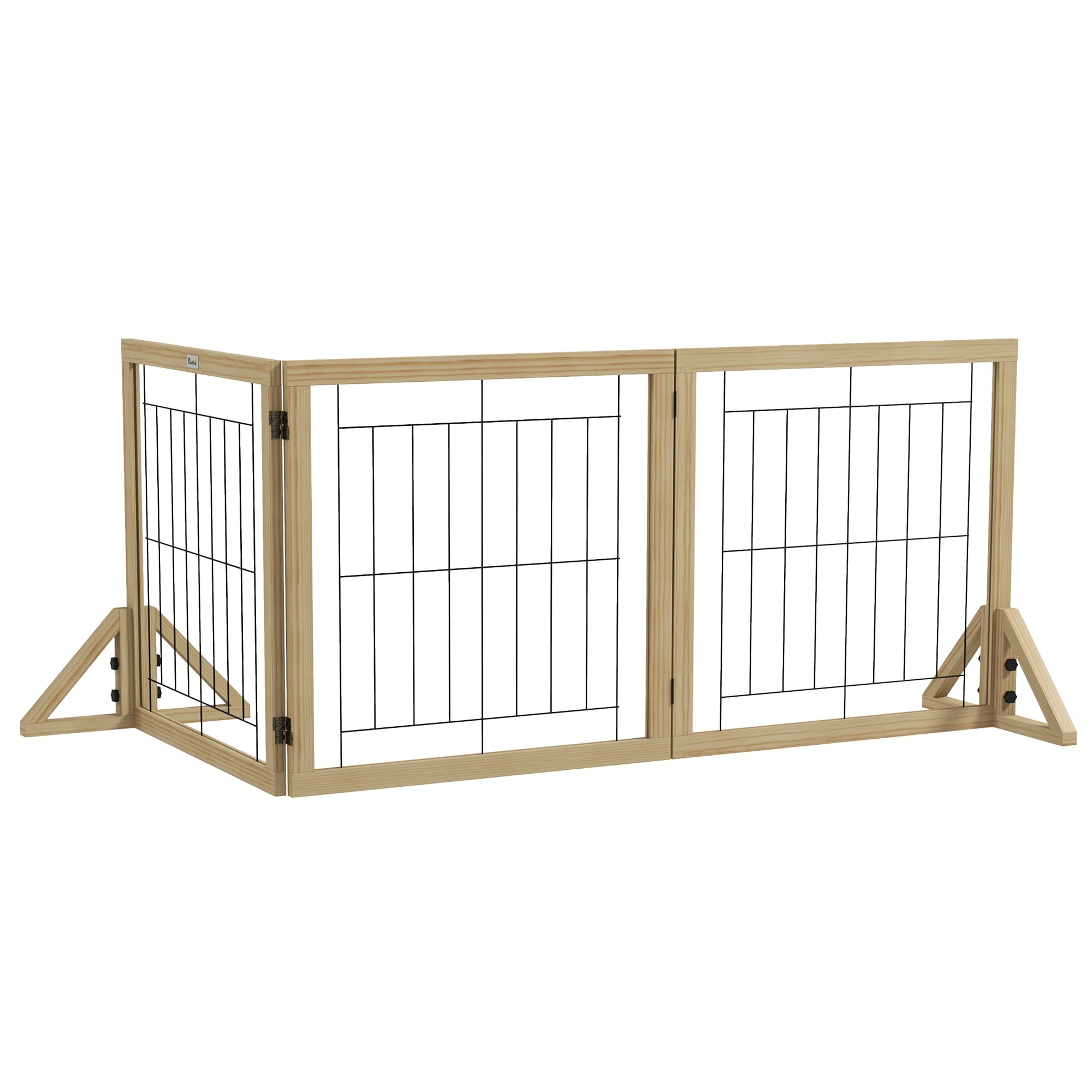 PawHut Barrière pour Chien Pliable avec 3 Panneaux et Pieds Triangulaires, 210x70 cm, Bois Naturel