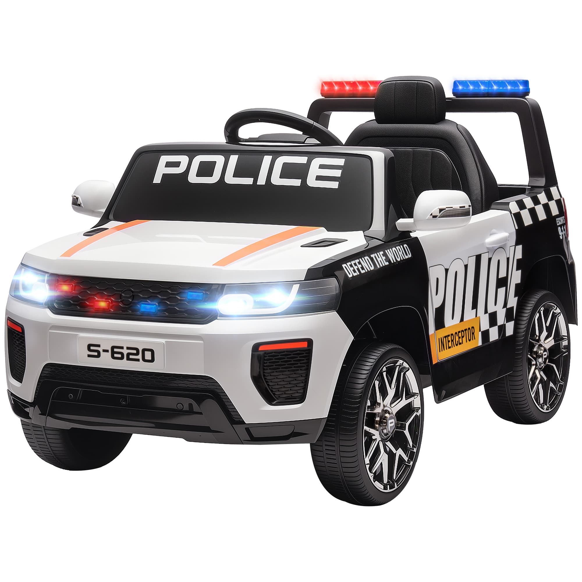 AIYAPLAY Voiture Électrique Enfant Police avec Télécommande Moteur Double Sirène Suspension 4 Roues et Phares Blanc