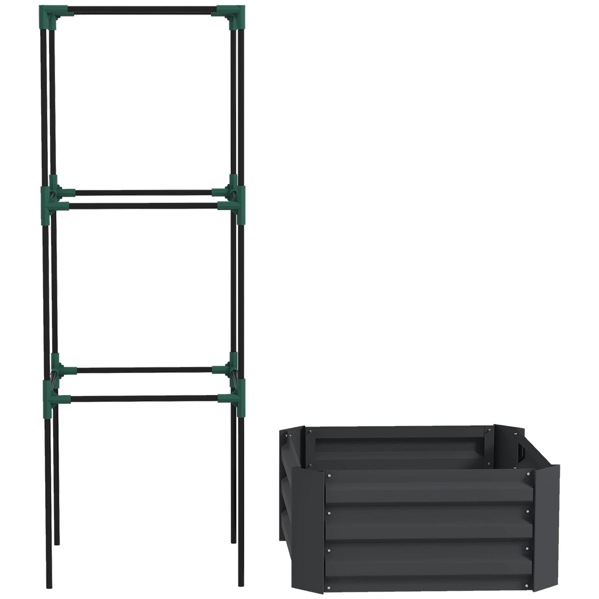 Outsunny Bac surélevé avec treillis Bac à plantes avec treillis de soutien, fond ouvert, résistant aux intempéries, 61 cm x 61 cm x 140 cm, gris foncé