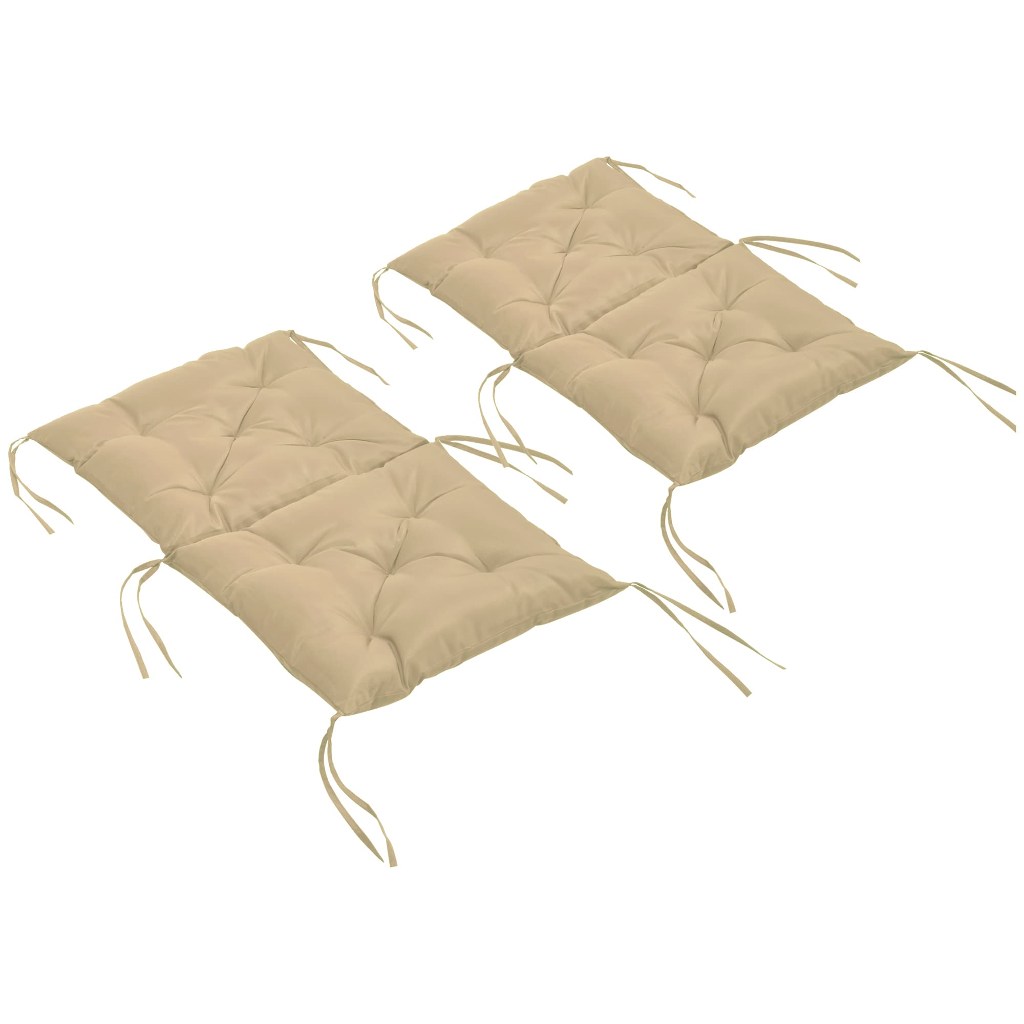 Outsunny Lot de 2 coussins d'assise, 98 x 50 cm coussin de chaise avec sangles, housse en tissu, 8 cm d'épaisseur Kaki