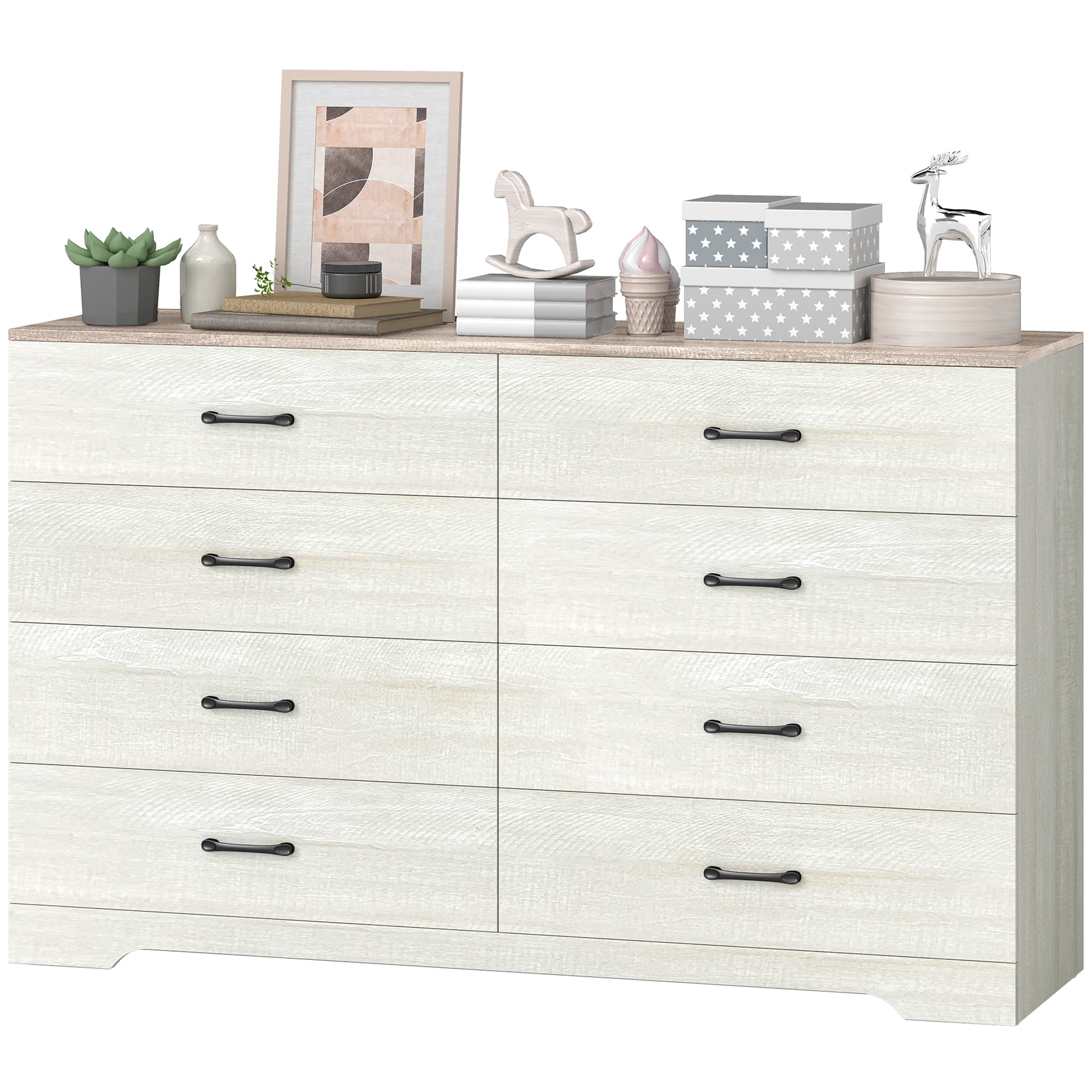 HOMCOM Commode 8 Tiroirs Moderne en Bois, 140x40x86 cm, Noyer et Gris Clair