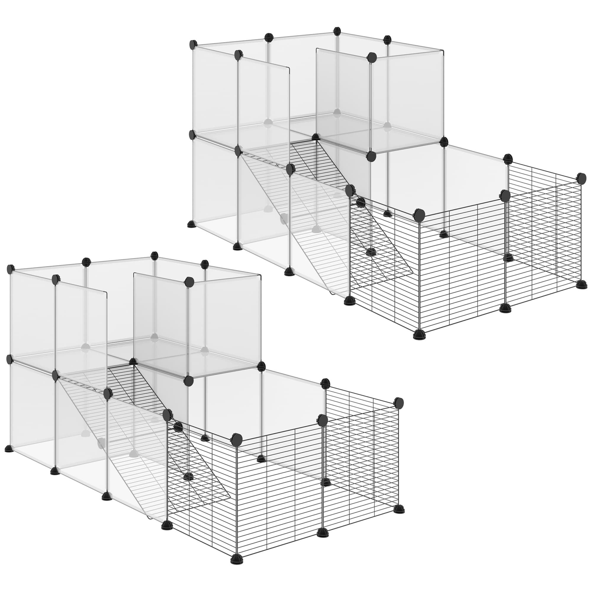 PawHut Lot de 2 enclos pour petits animaux design DIY cage modulable pour cochon d'Inde lapin chinchillas