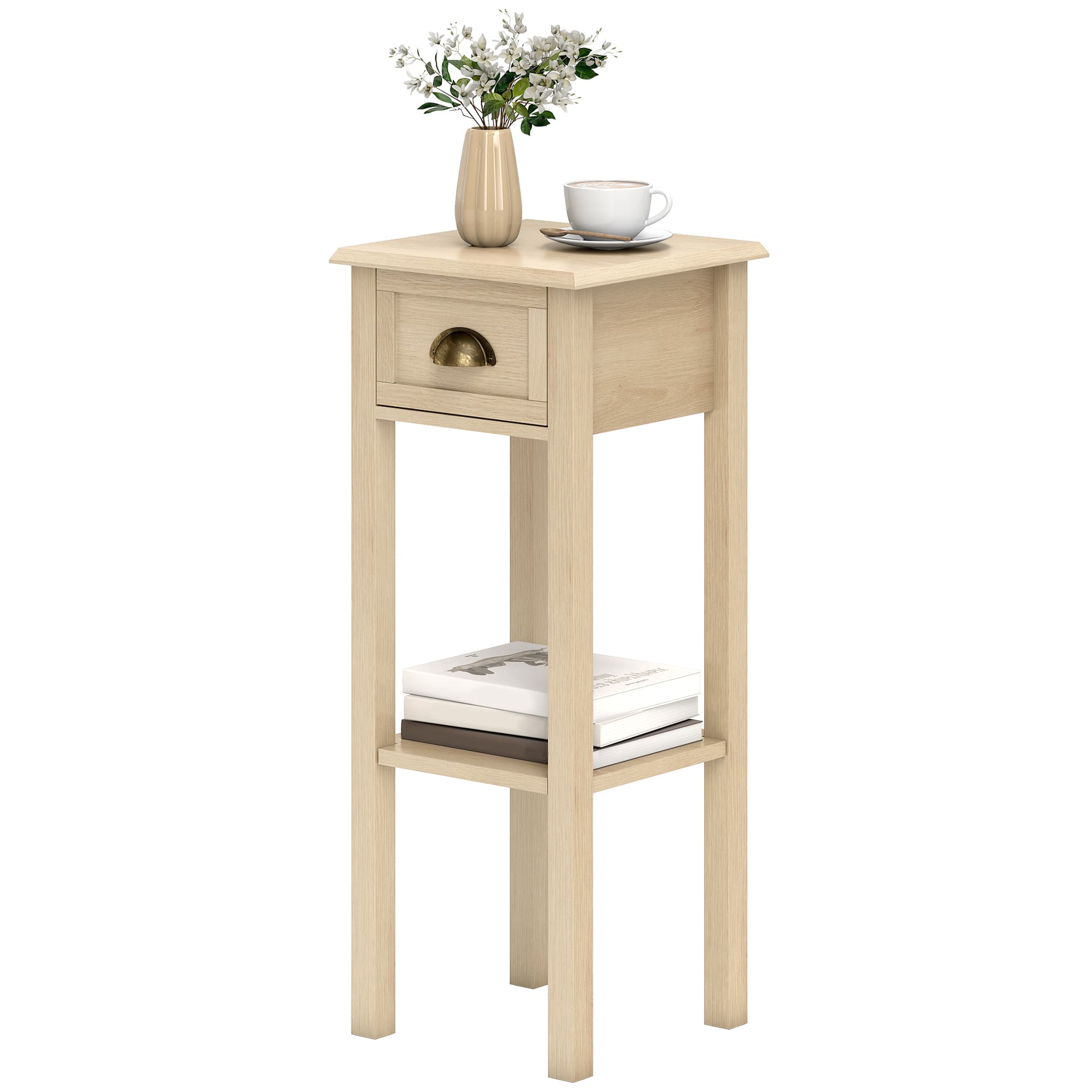 HOMCOM Table d'appoint rustique Table d'appoint pour canapé avec tiroir et étagère pour salon chambre 30x30x75 cm Bois naturel