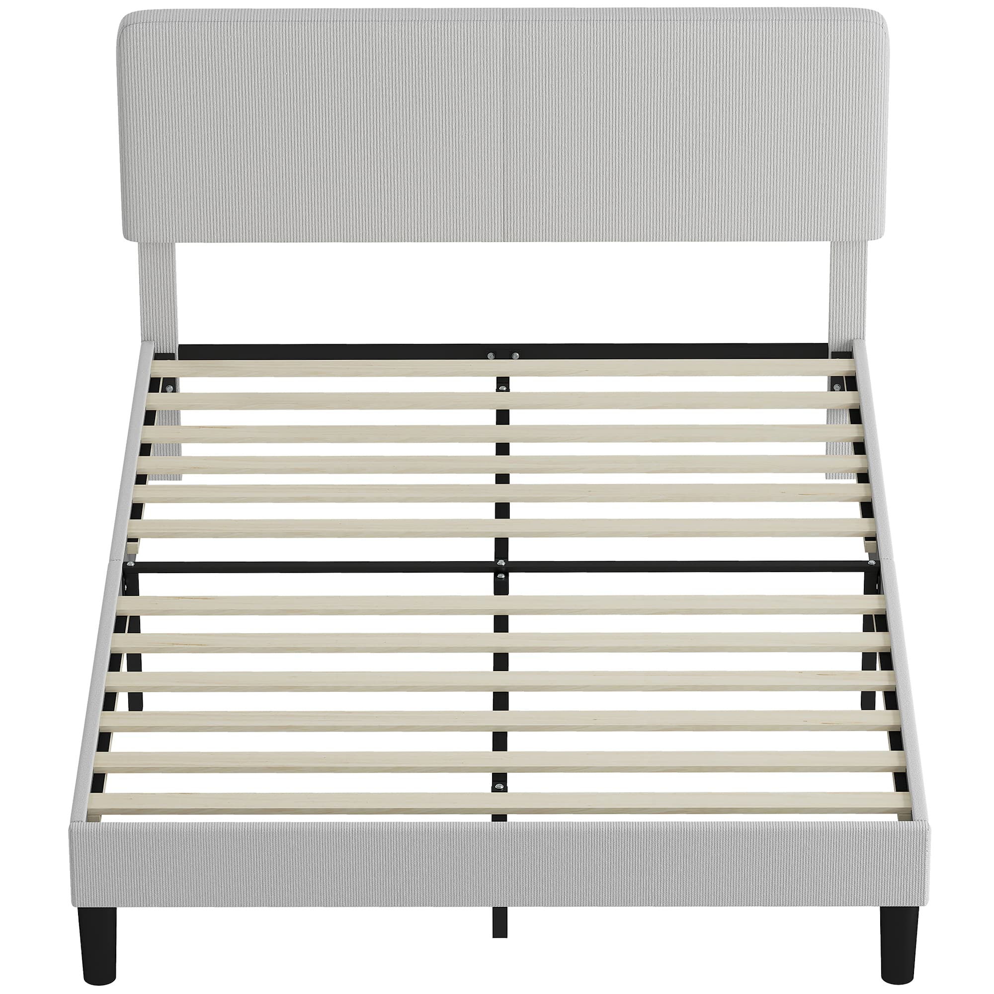 HOMCOM Structure de lit 140x200 cm avec tête de lit rembourrée réglable en hauteur et lattes, velours côtelé, Gris