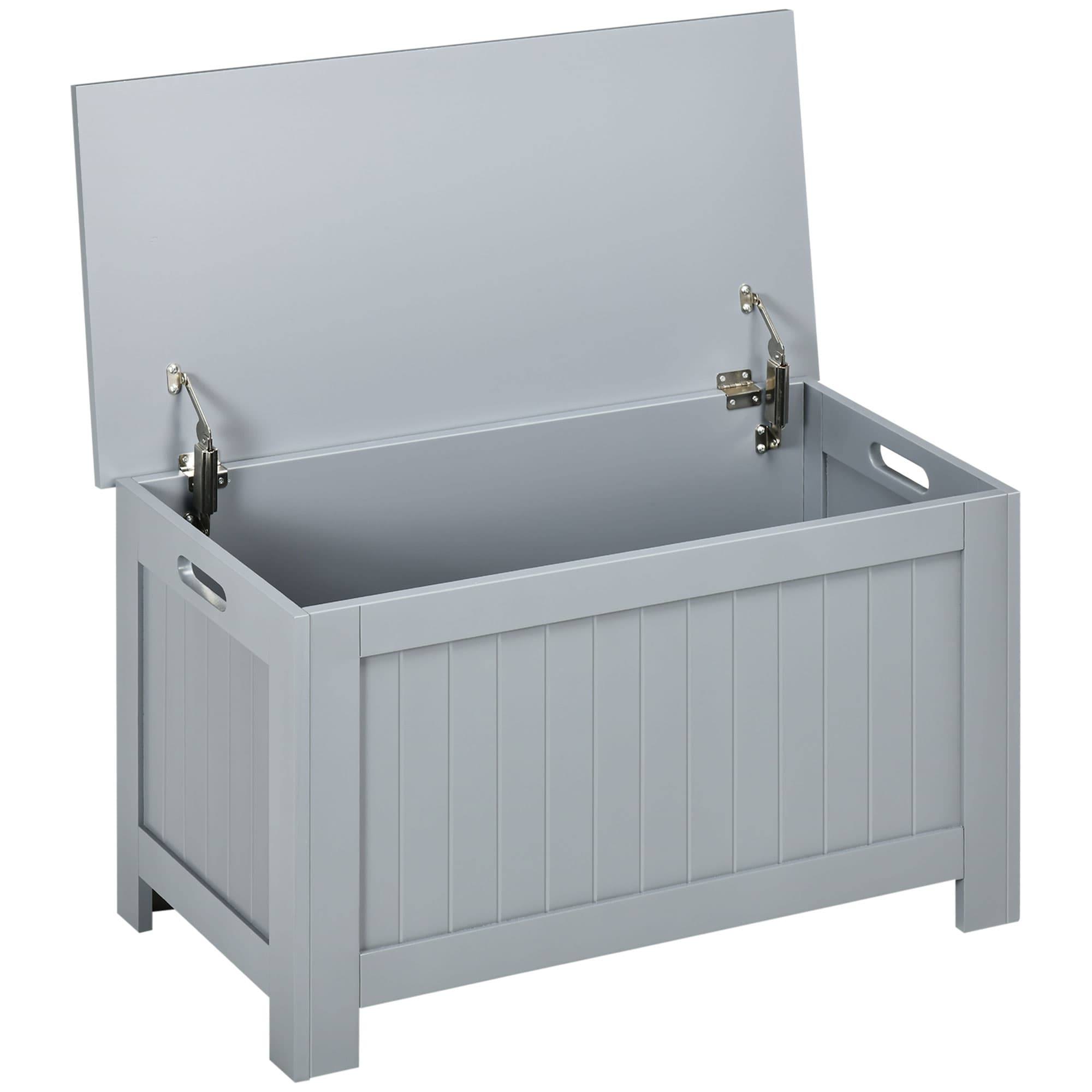 HOMCOM Coffre de rangement avec charnières de sécurité boîte de rangement en bois coffre à jouets couvercle rabattable gris