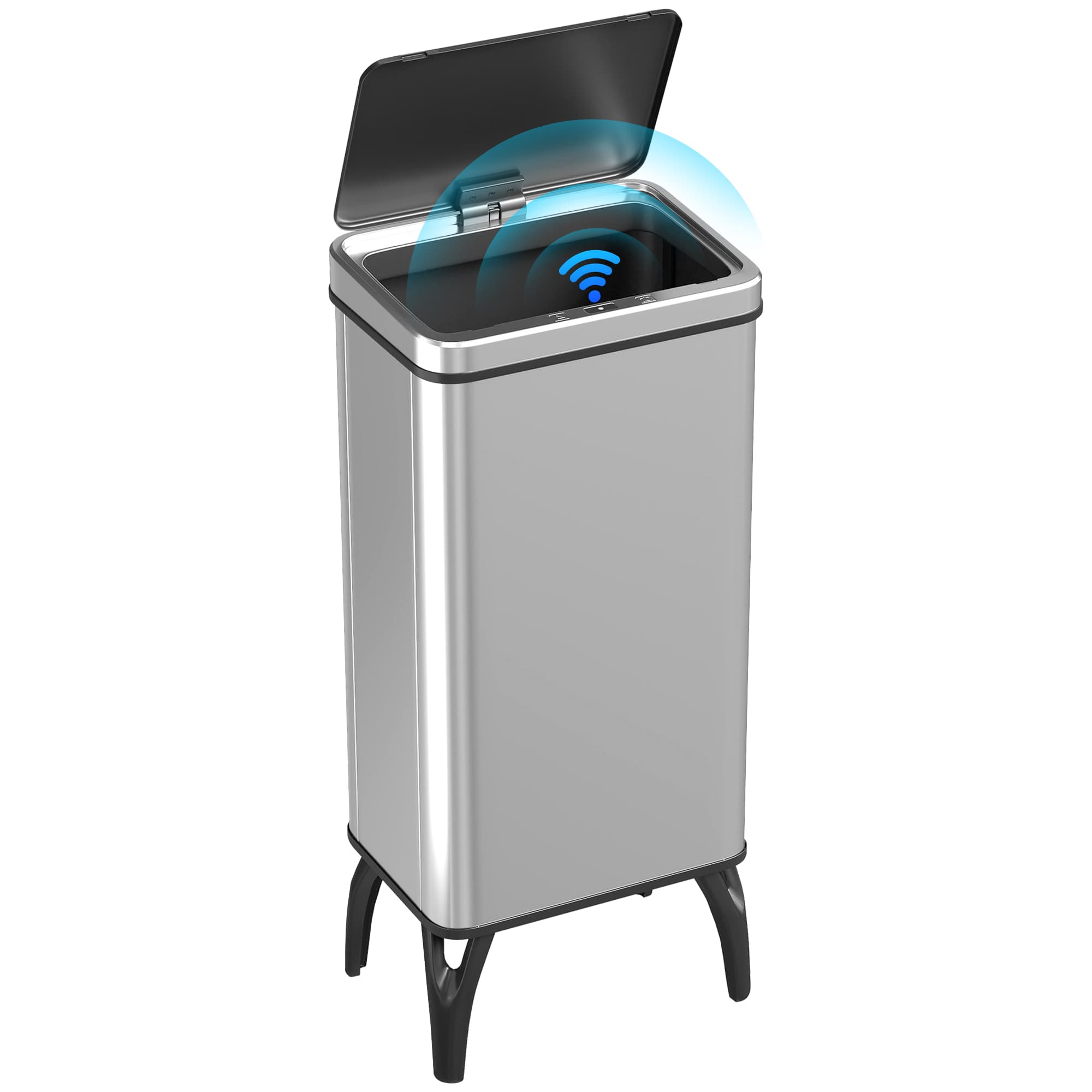 HOMCOM Poubelle de Cuisine Automatique 50 L, Poubelle de Cuisine en Acier Inoxydable avec Capteur Infrarouge, Fermeture Douce, Argent