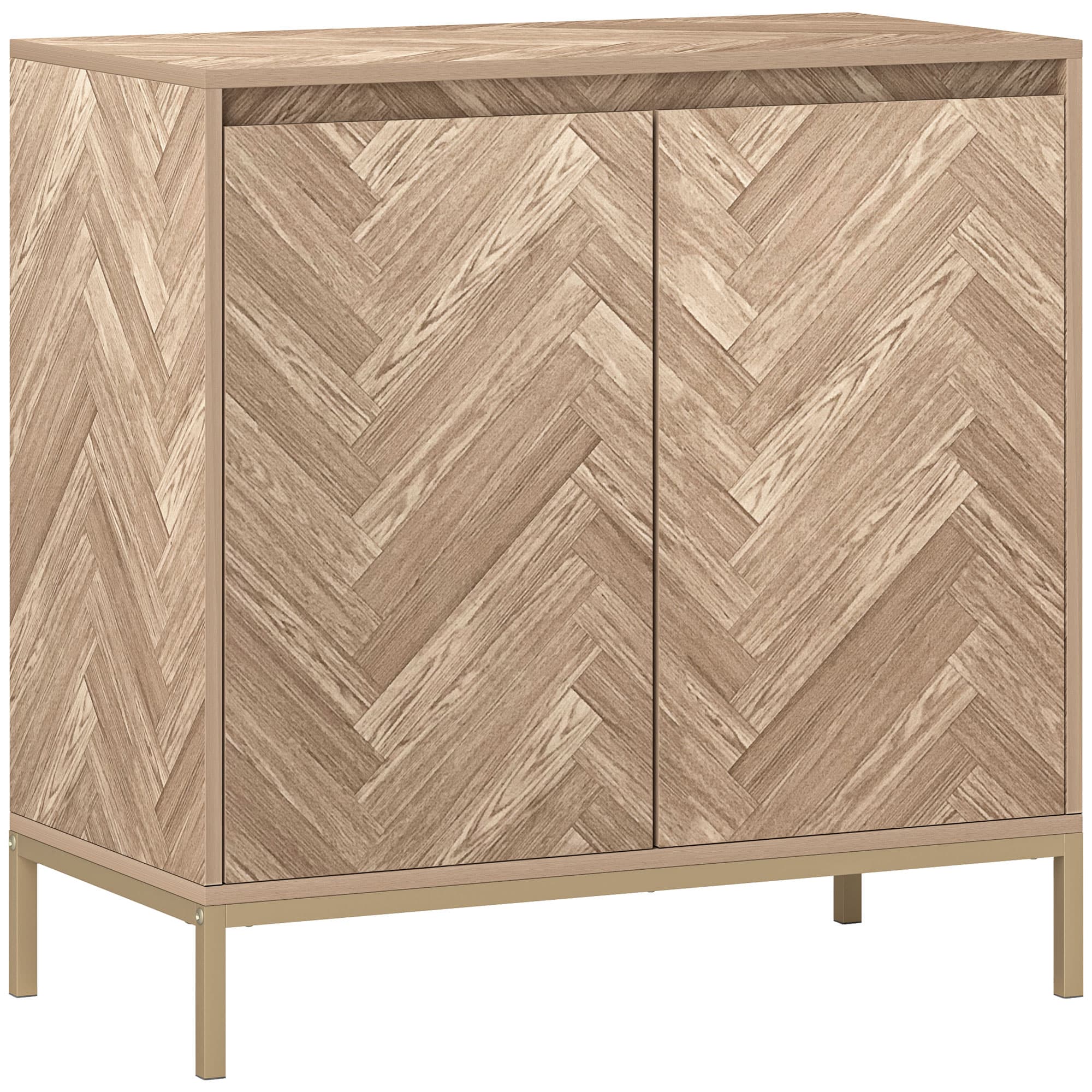 HOMCOM Meuble de rangement buffet avec 2 portes à chevrons, étagère réglable et pieds en acier, dim. 78 x 40 x 78 cm, chêne