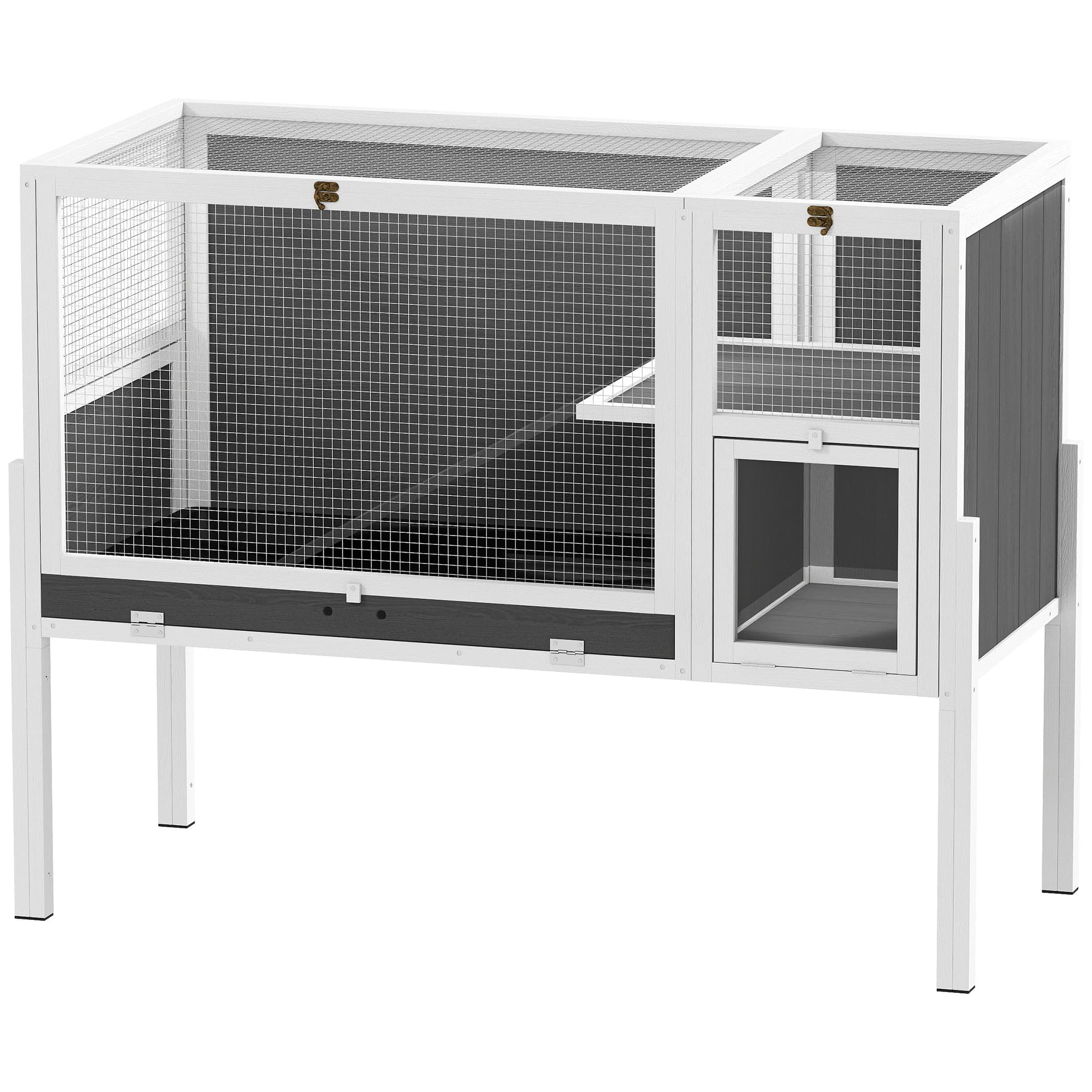 PawHut Cage pour lapins et hamsters d'intérieur surélevée avec plateau extractible et toit ouvrant, Gris