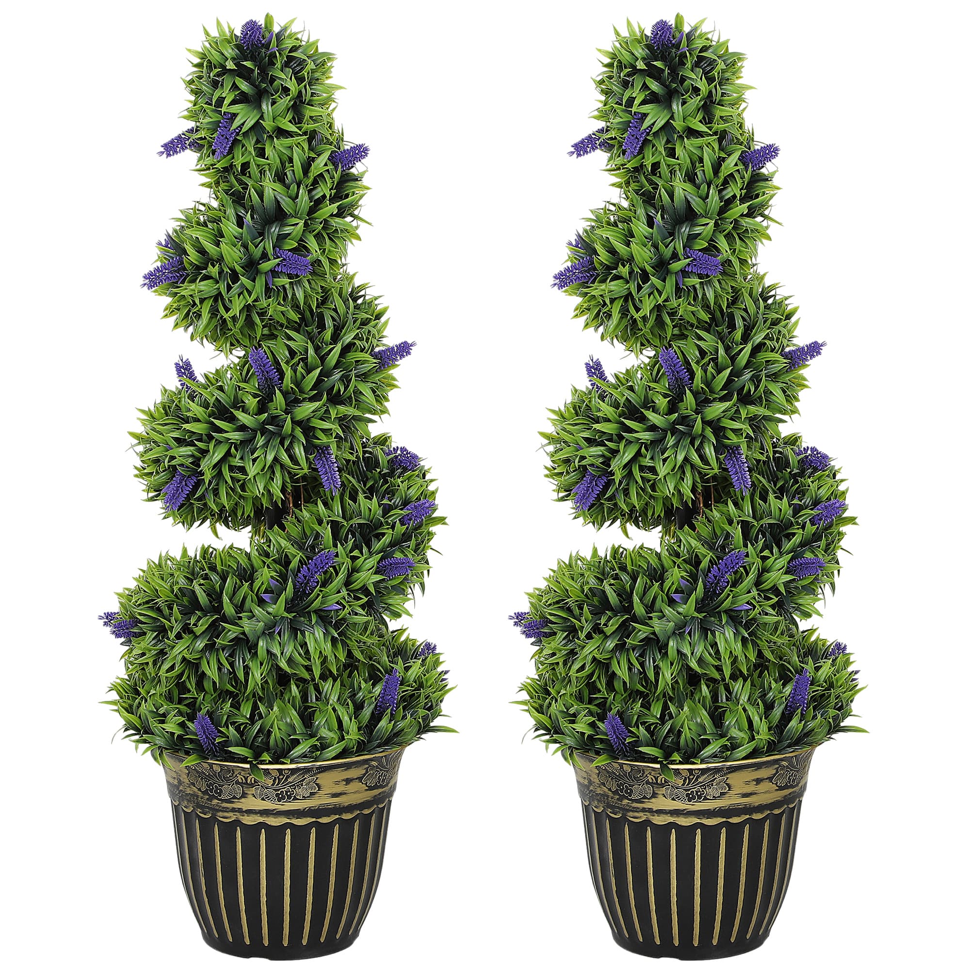HOMCOM Set 2 Plantes Artificielles en spirale en PE de 90 cm avec pot inclus, Vert et Bleu