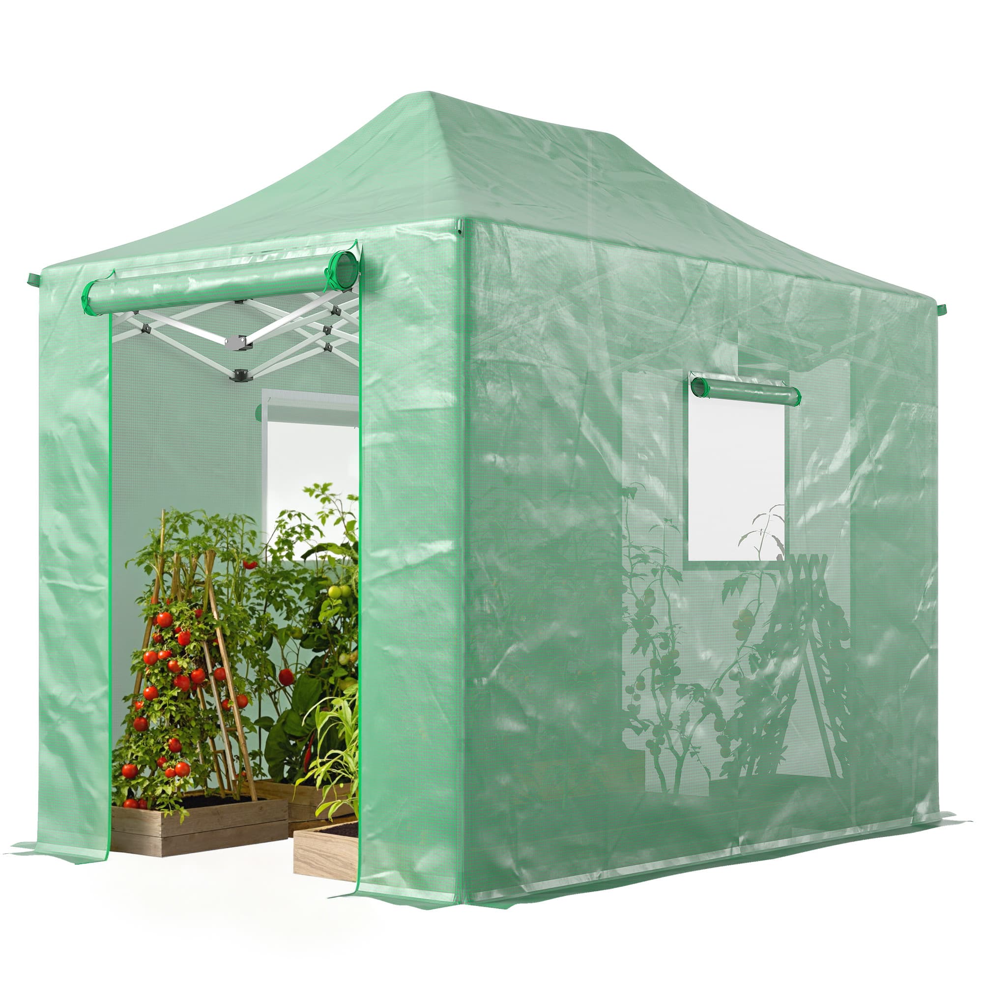 Outsunny Serre pop-up env. 200x300x270 cm - Serre en bâche pliante avec toit en pignon, portes et fenêtres zippées