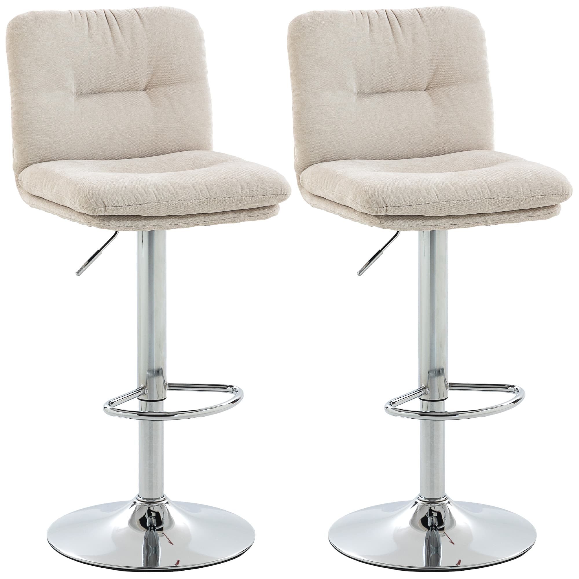 HOMCOM Lot de 2 Tabourets Hauts de Cuisine Pivotants Revêtus Effet Lin avec Hauteur Réglable Dossier et Repose-pieds Beige