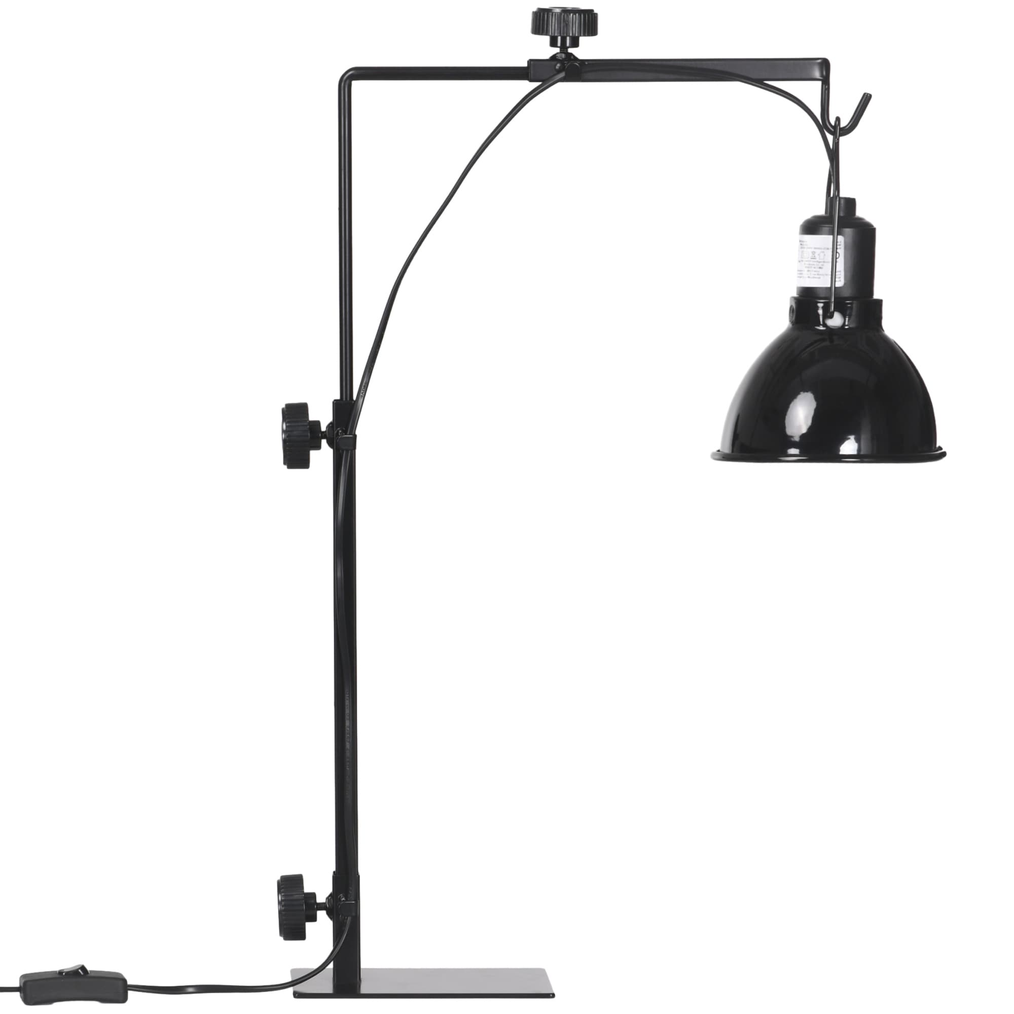 PawHut Support de lampe chauffante pour reptiles hauteur et largeur réglables pour amphibiens base en acier 32 x 9 x 67 cm noir