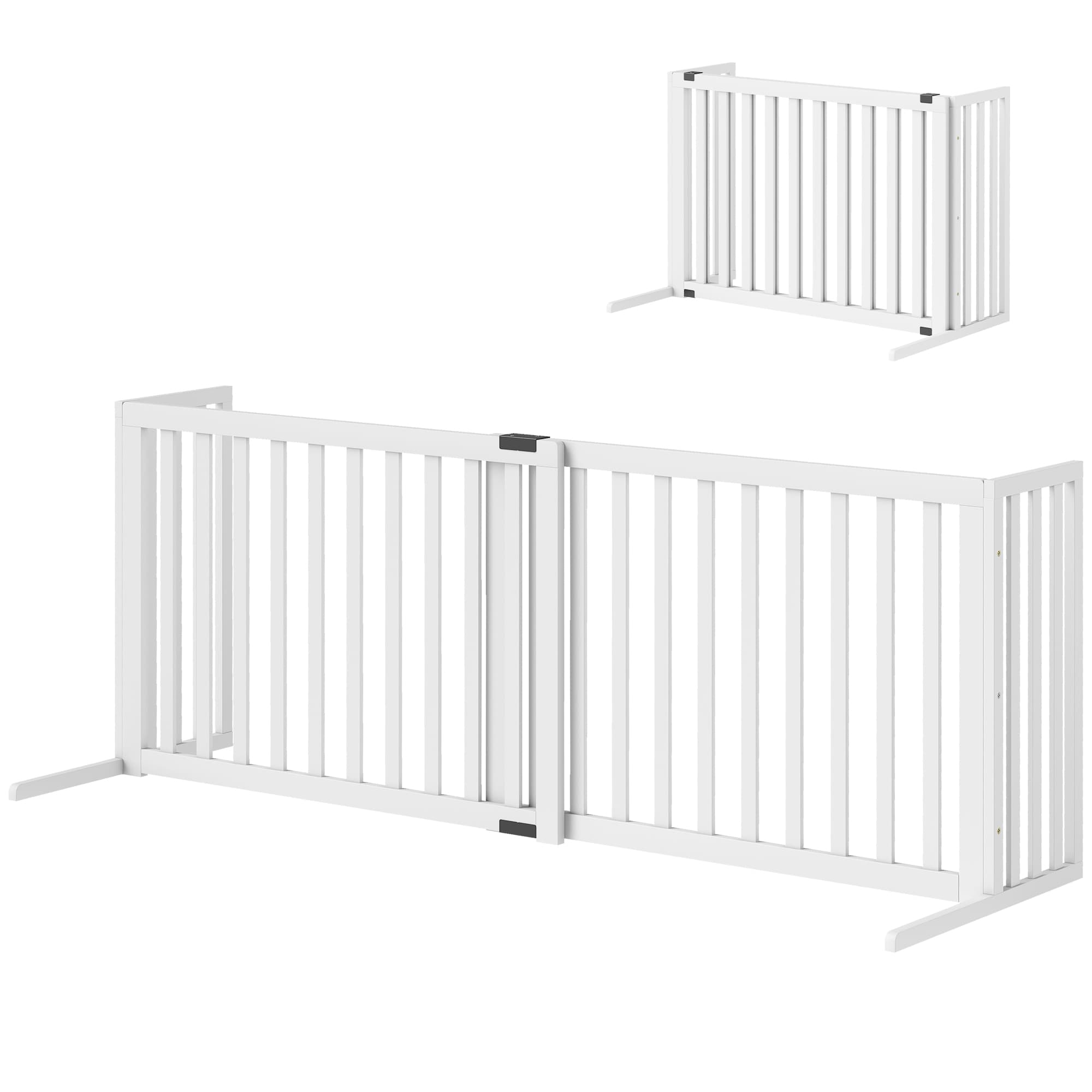 PawHut Barrière pour Chiens Petite et Moyenne Taille Extensible Autoportante en Bois, 102-183x57x70 cm, Blanc