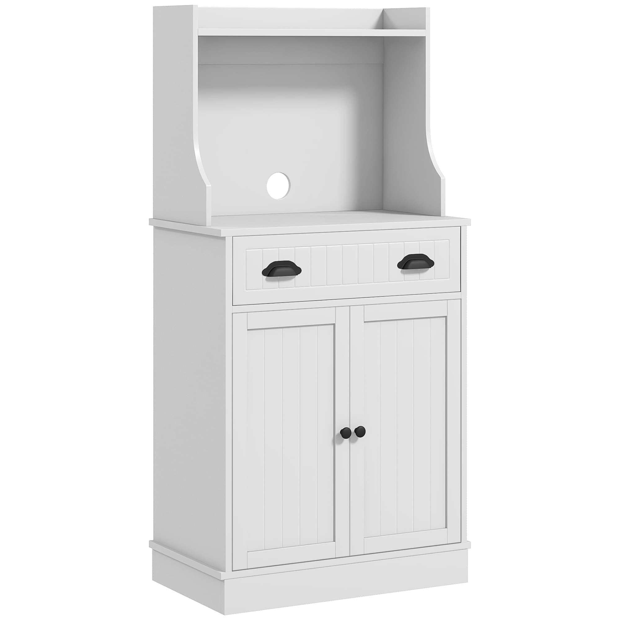 HOMCOM Meuble armoire micro-ondes pour cuisine avec espace ouvert 1 tiroir et placard 2 portes 61 x 35 x 125,4 cm blanc