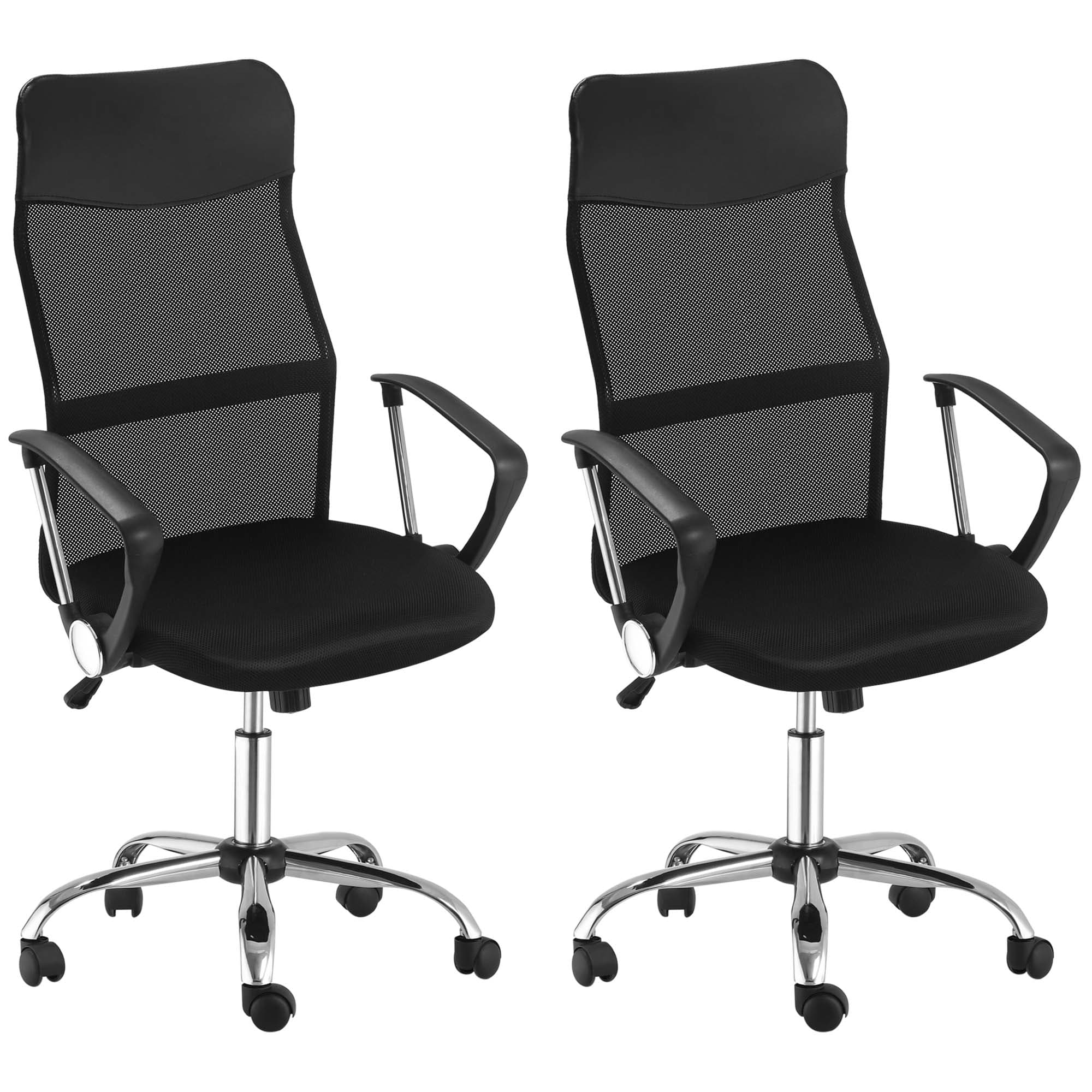 HOMCOM Lot de 2 fauteuils de bureau manager dossier ergonomique hauteur assise réglable pivotant tissu maille noir