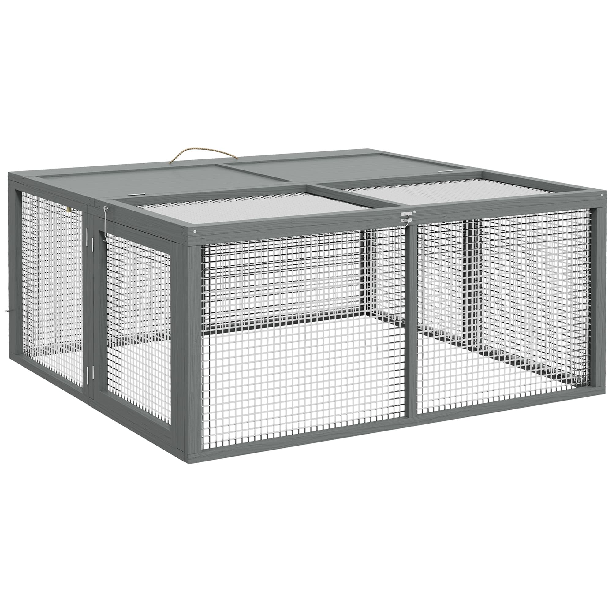 PawHut Clapier à lapins cage lapin pliable avec poignée dessus ouvrable pour 2 à 3 lapins cochons d'inde 110 x 105 x 50 cm gris