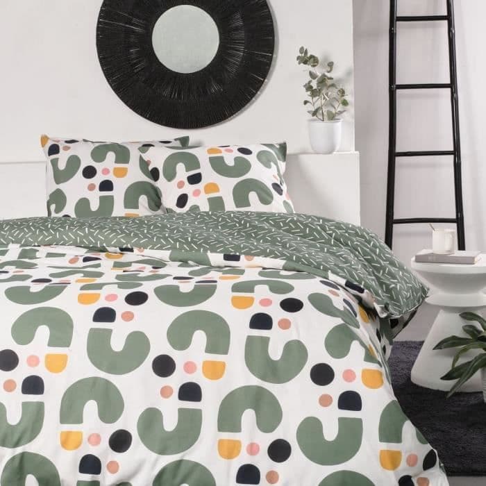 Parure de lit - TODAY - Sunshine - 2 personnes - 240x220cm - Coton - Vert - Autres motifs