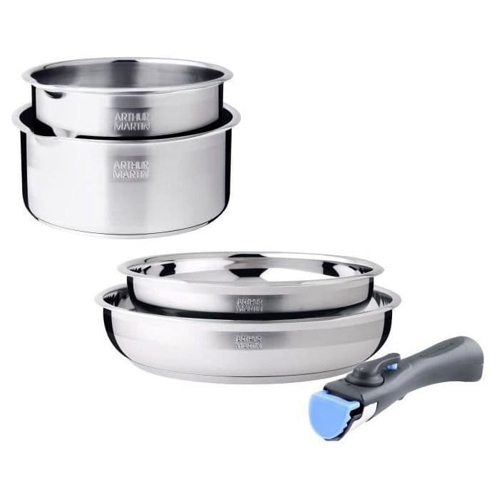 Batterie de cuisine - induction - ARTHUR MARTIN - AM2189 - acier inoxydable 18/10 - 5 pieces - poignée amovible