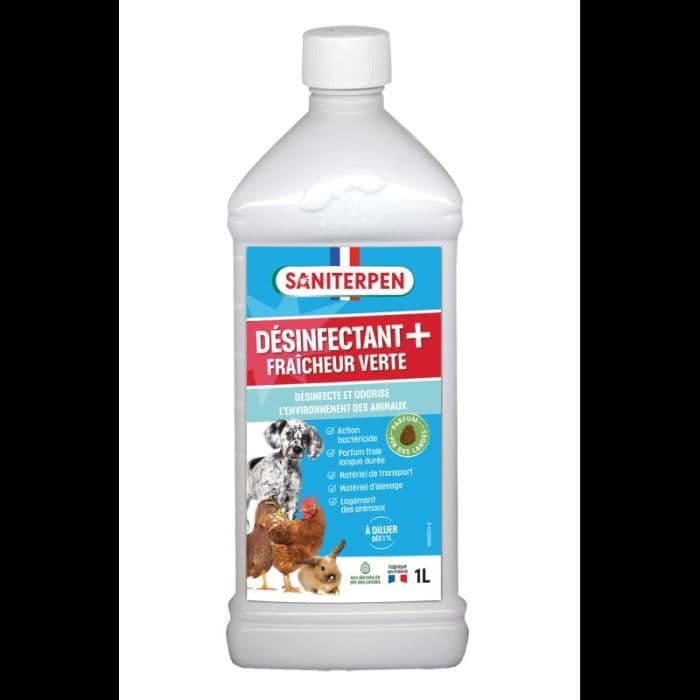 SANITERPEN Plus 1L - Désinfectant fraicheur Verte - Bactéricide, parfum Pin des Landes, toléré par animaux
