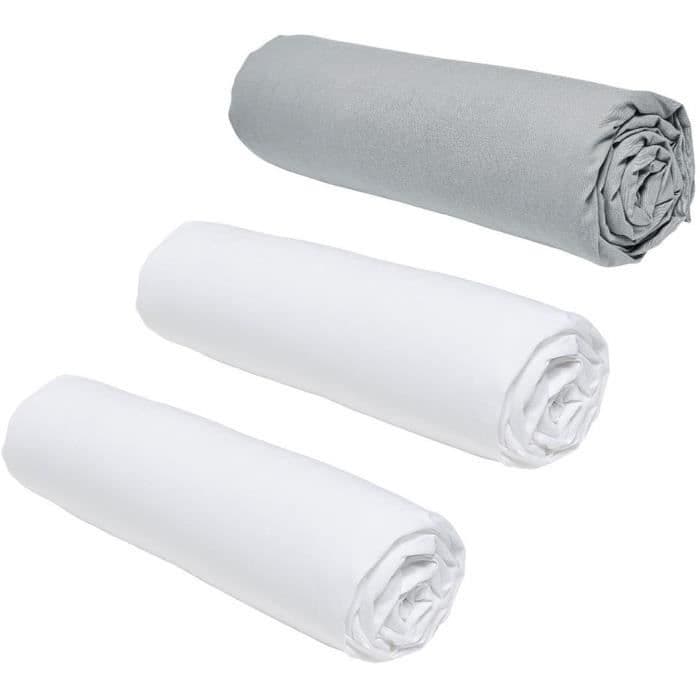 Lot de 3 draps housses TODAY Essential - 140 x 200 cm - 2 personnes - 100% Coton - Craie/ Acier