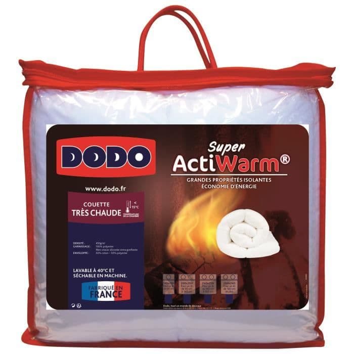 Couette Tres Chaude 450gr/m2 - DODO - SUPER ACTIWARM - 200 x 200 cm - Blanc