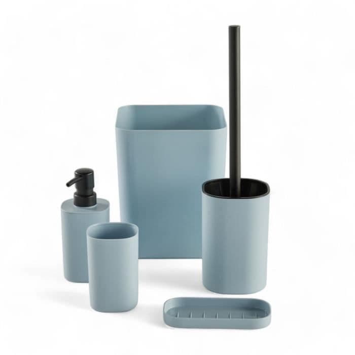 Set de 5 acc SDB - TODAY - UTILITY - Distr de savon, porte-brosse a dents, porte savon, brosse WC, poubelle - Blue