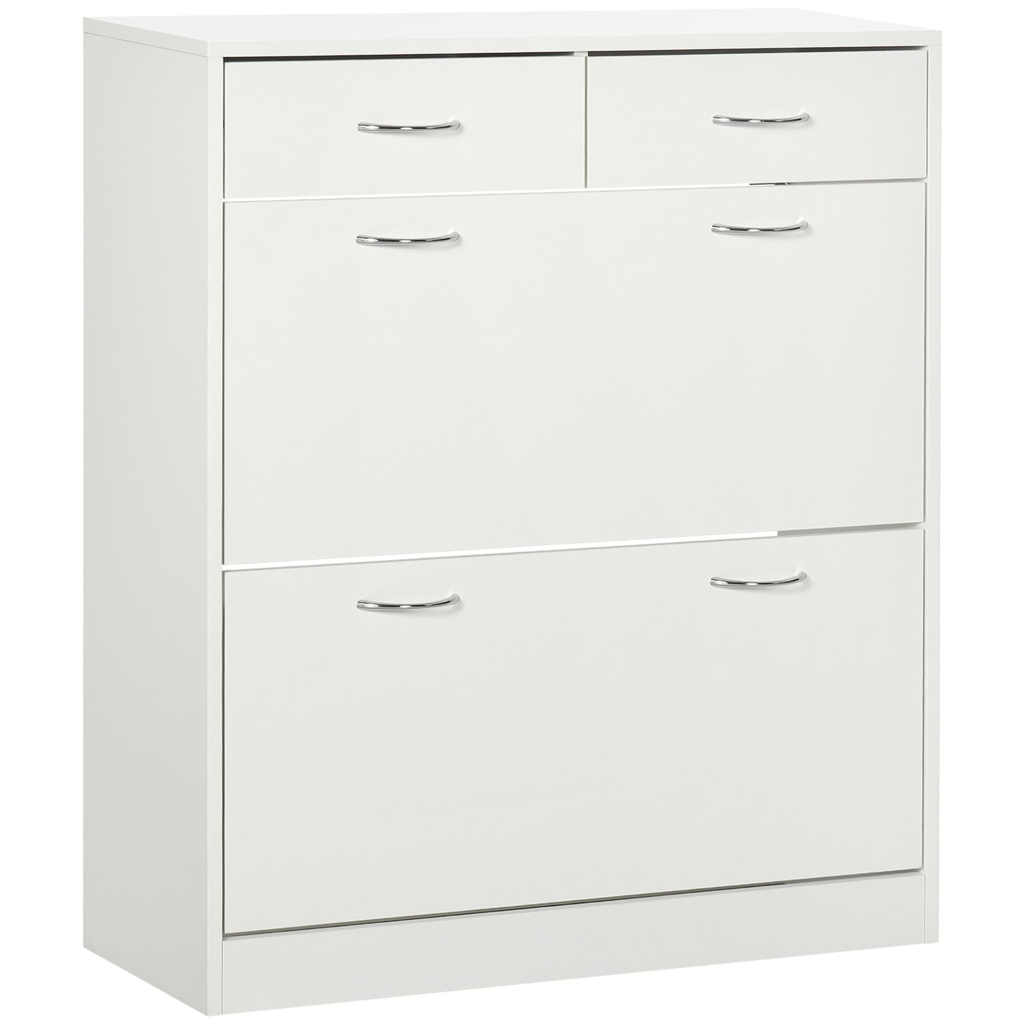HOMCOM Meuble à chaussures 2 tiroirs et 2 portes abattantes avec étagère réglable 80 x 30 x 91,5 cm poignées alu. naturel