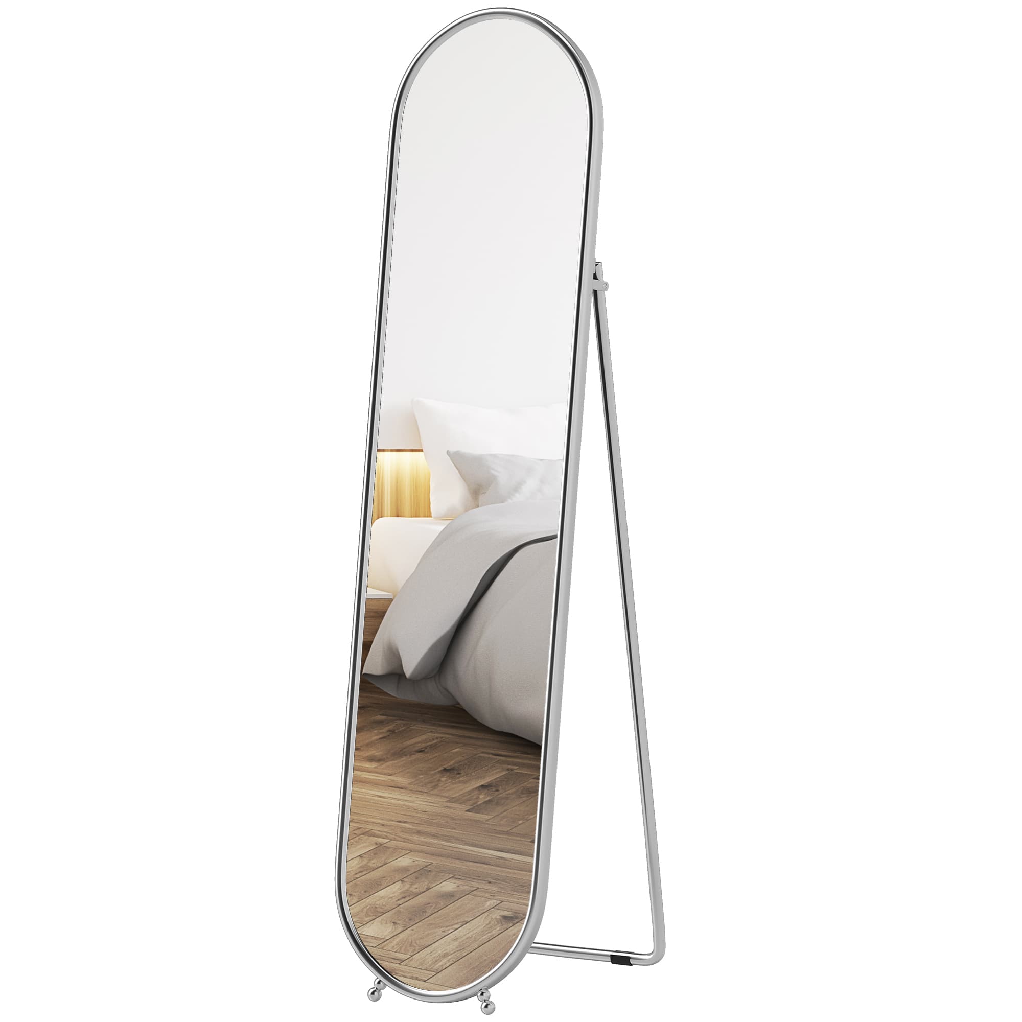 HOMCOM Miroir Pleine Longueur sur Pied avec Support Pliable, Verre et Métal, 40x4x160 cm, Argent