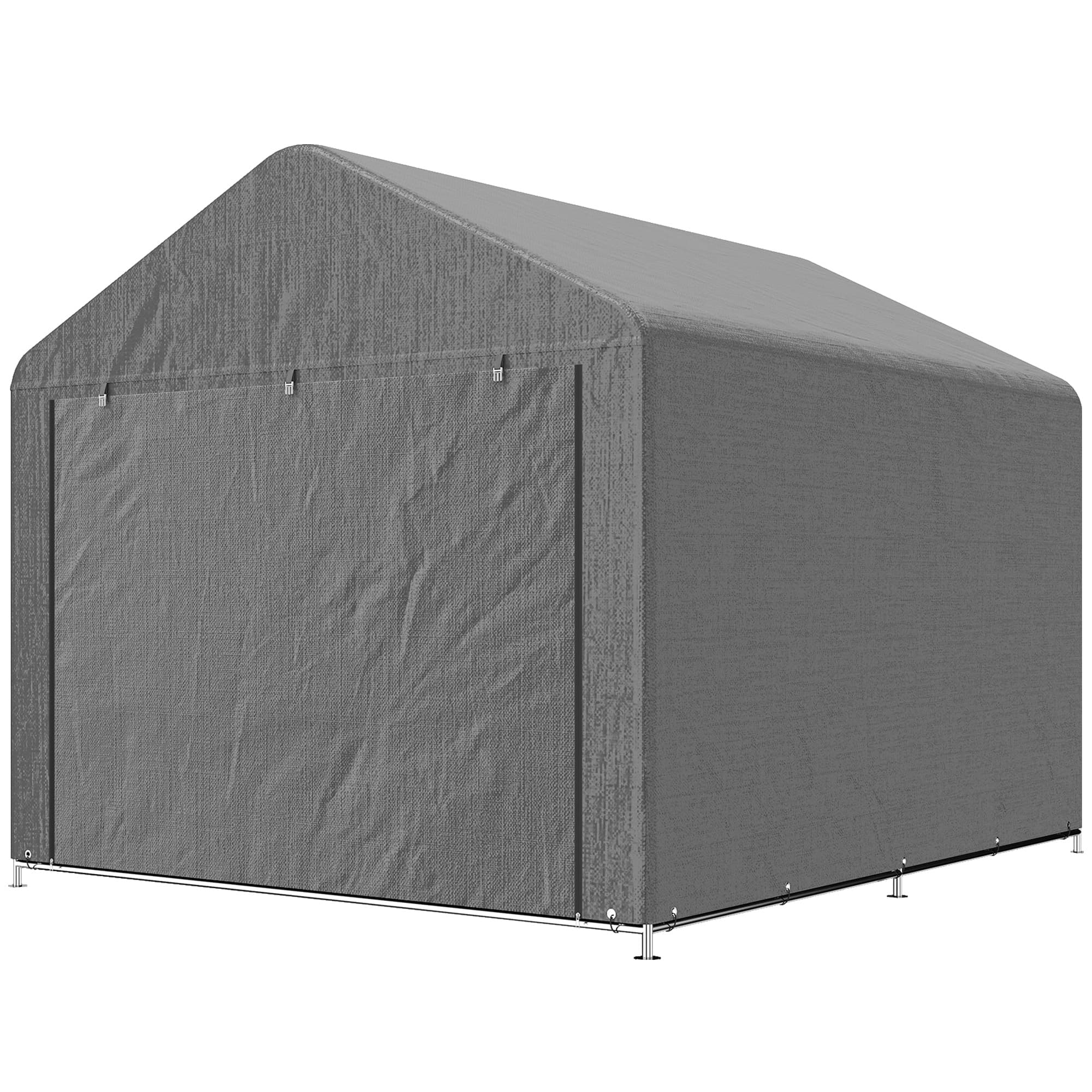 Outsunny Abri de Jardin 2x2.4 m Imperméable, Porte Enroulable et Armature Métallique, Gris clair
