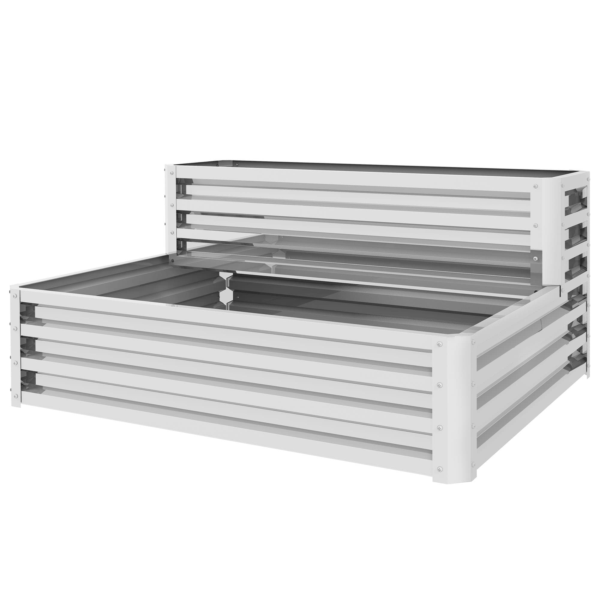 Outsunny Jardinière Extérieure en Acier Galvanisé avec Design en Escalier et Fond Ouvert pour Cultures Plantes 120x101x58 cm Argent