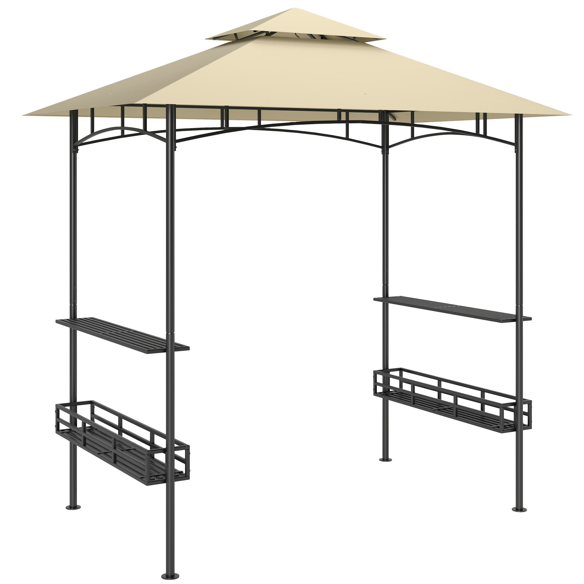 Outsunny Tonnelle de barbecue auvent de réception pour jardin crochet au plafond étagères et paniers 240 x 150 x 257 cm beige