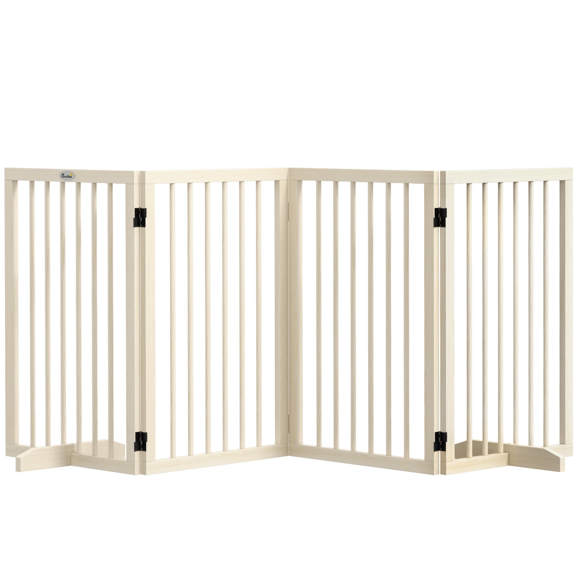 PawHut Barrière de sécurité modulable pliable pour animaux de compagnie avec pied de support, bois massif, 206 x 35,5 x 76 cm