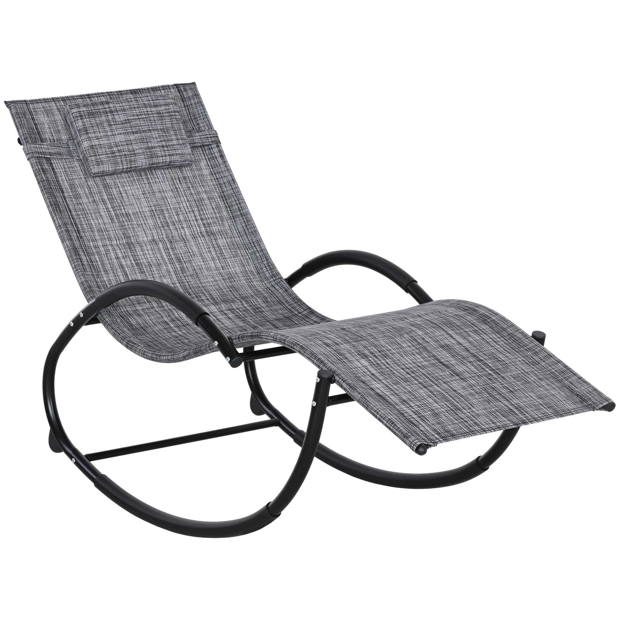 Outsunny Chaise longue à bascule avec tétière utilisation extérieure intérieure gris chiné