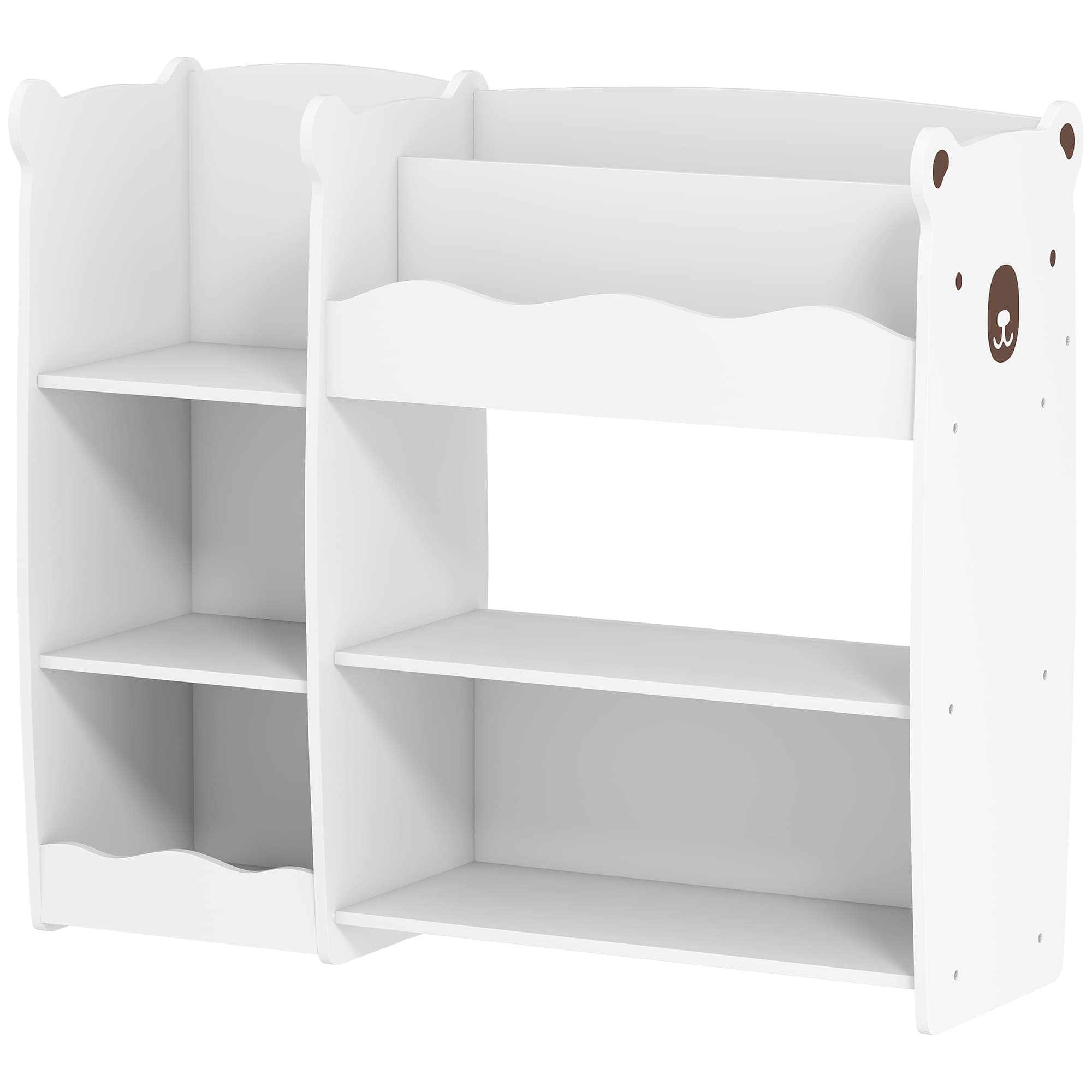 AIYAPLAY Étagère pour jouets pour enfants étagères ouvertes compartiments motif ours organiseur de jouets blanc