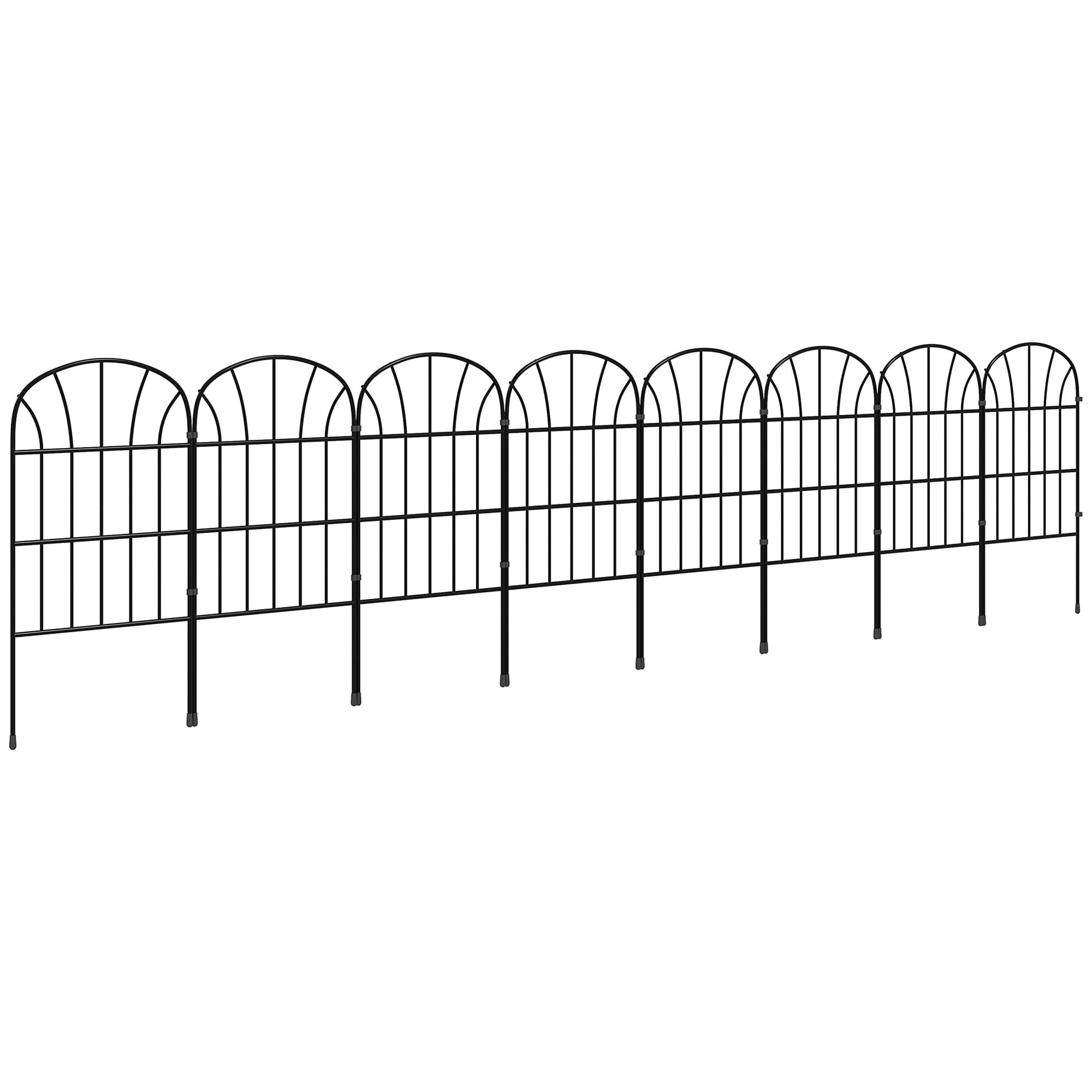 Outsunny Lot de 8 clôtures de jardin décoratives, bordures en métal noir avec ornements - 264 x 61 cm noir