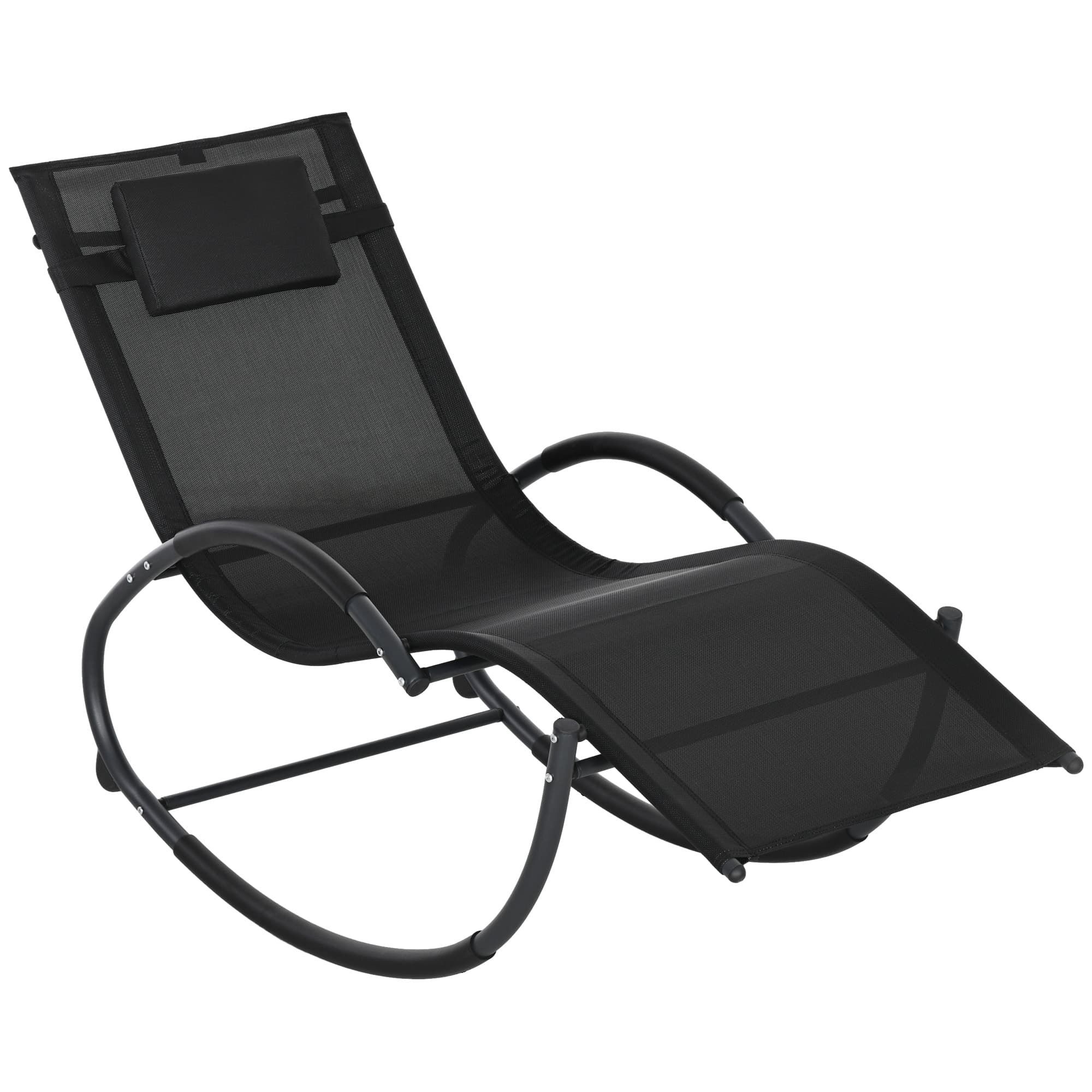 Outsunny Chaise longue à bascule avec tétière utilisation extérieure intérieure noir