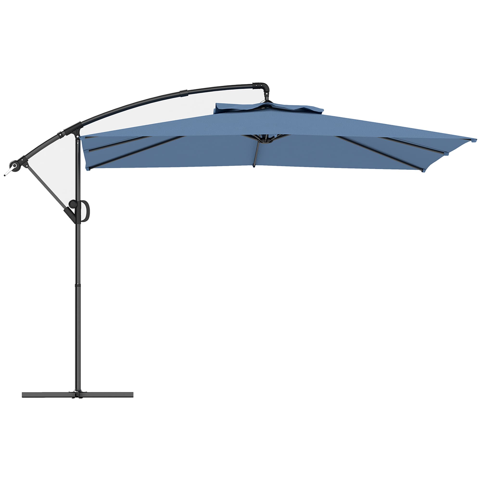 Outsunny Parasol déporté carré 3 x 3 m avec manivelle, base croisée, parasol inclinable et rotation à 360°, toile 180 g/m2 bleu