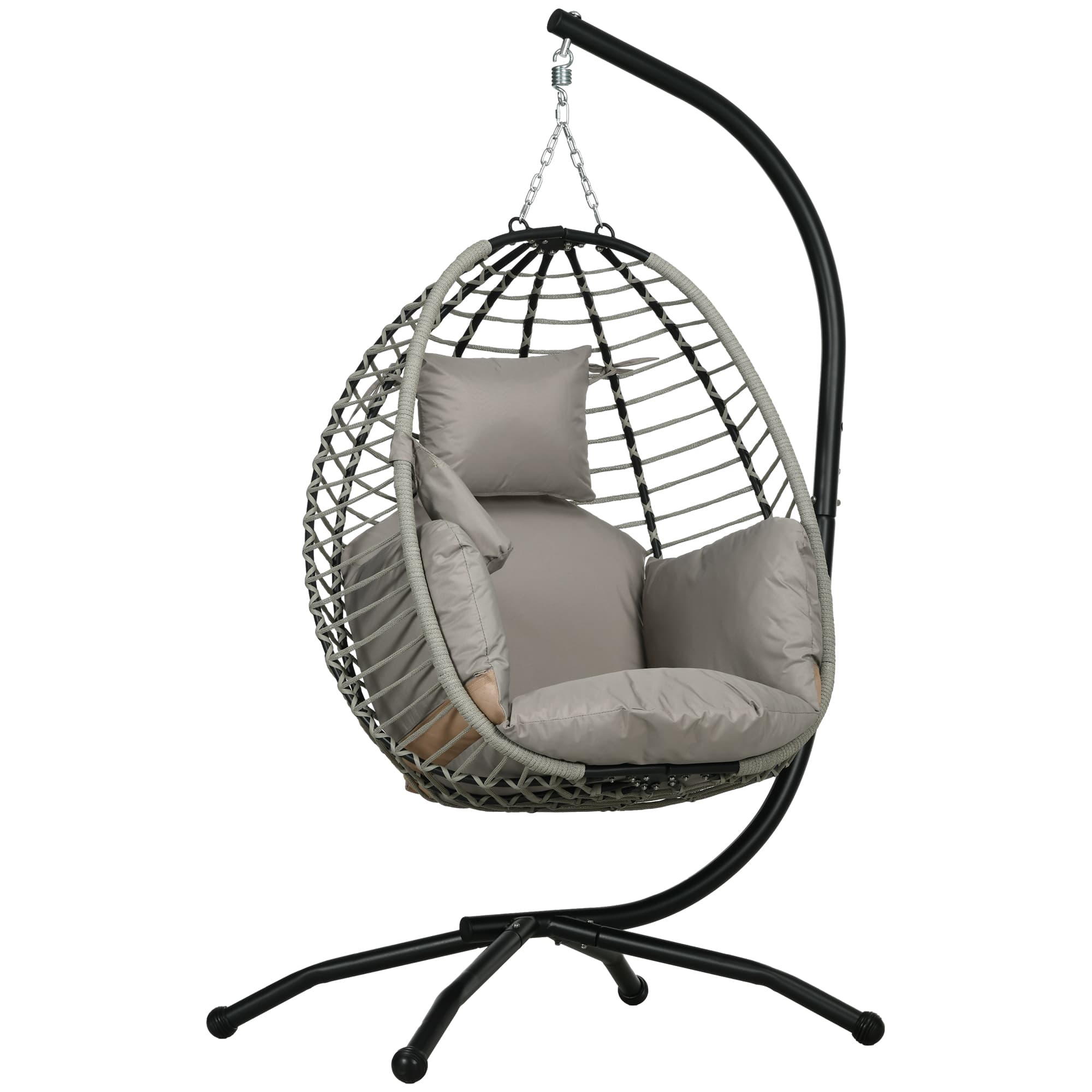 Outsunny Fauteuil œuf Suspendu pliant avec Coussin et Support Usage intérieur extérieur métal corde en polypropylène