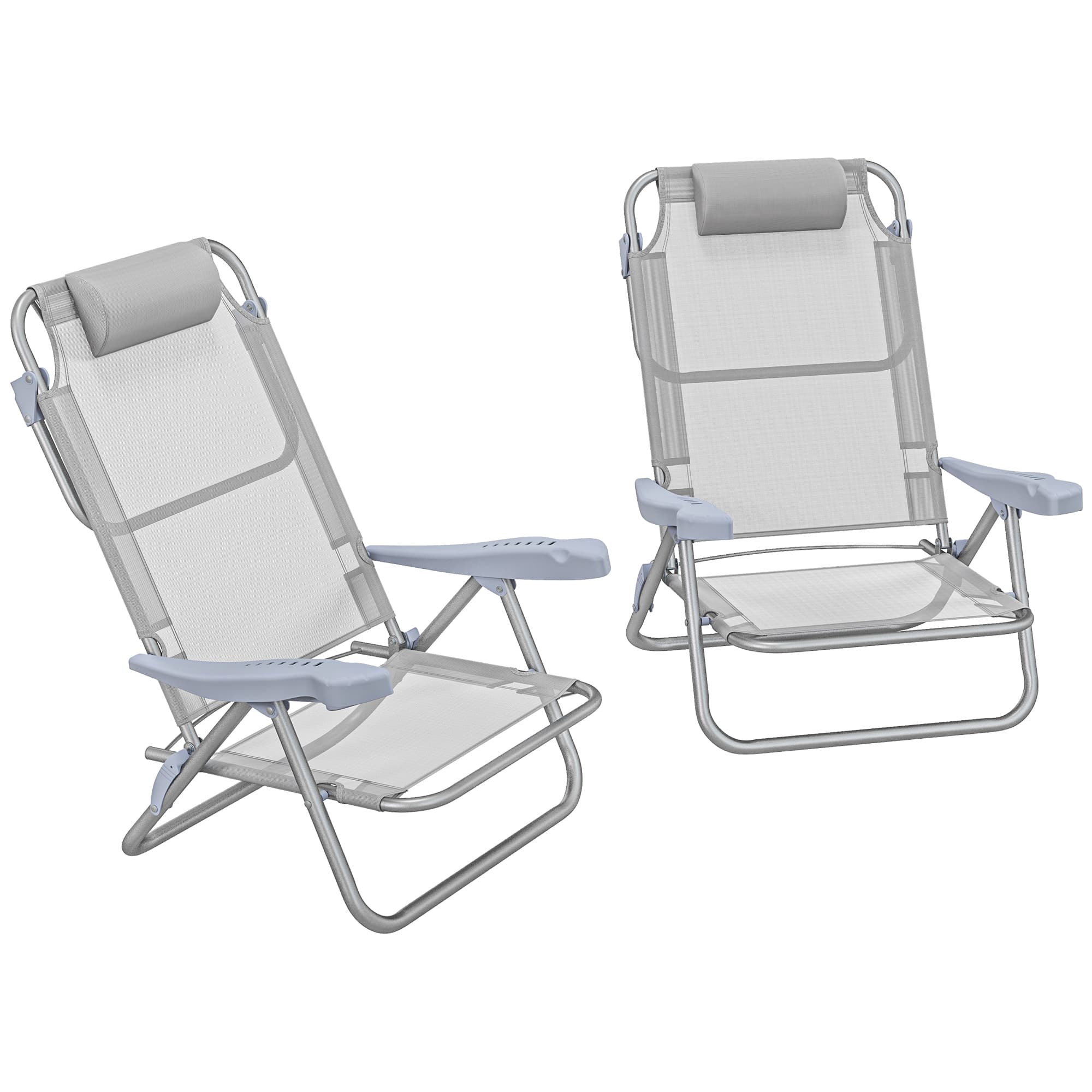 Outsunny Lot de 2 chaises de jardin pliantes chaise de pêche portable chaise de camping appui-tête dossier inclinable à 6 niveaux
