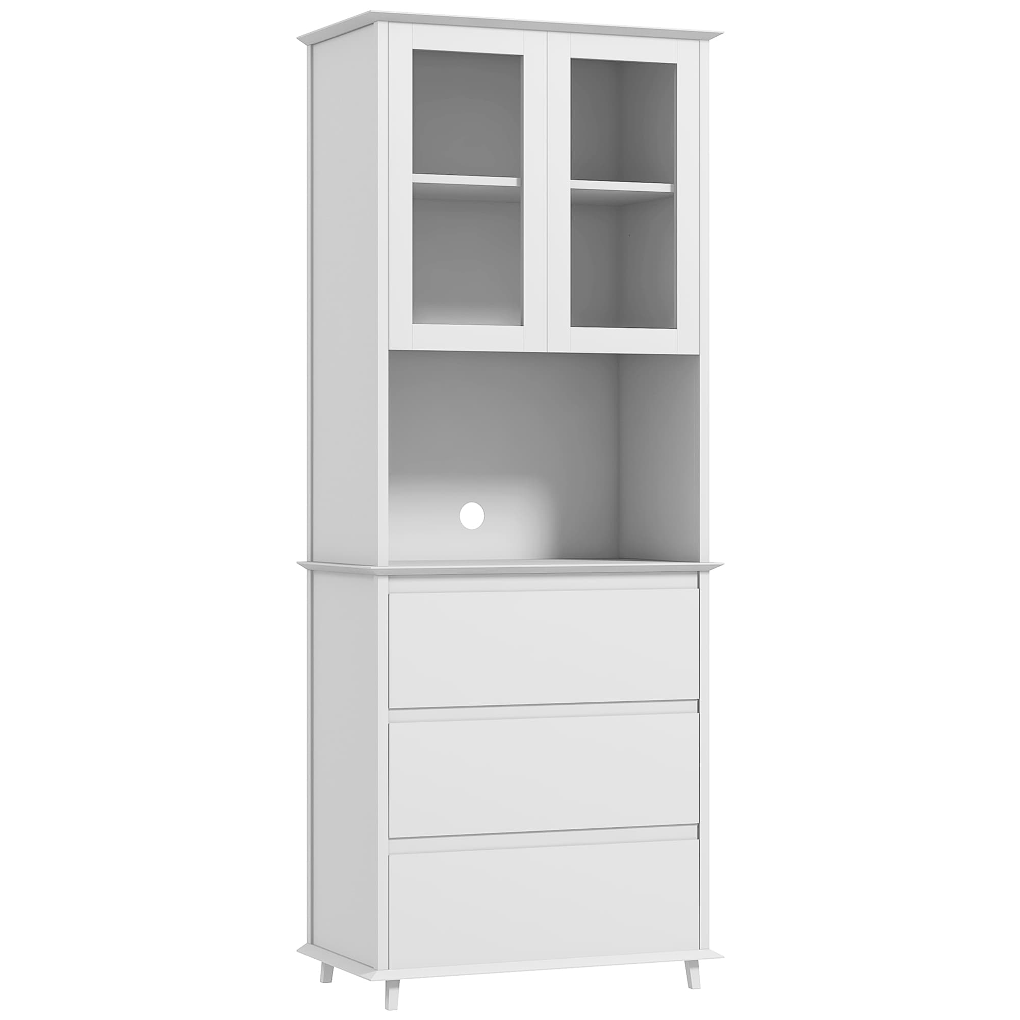 HOMCOM Buffet de cuisine meuble de rangement placard 2 portes 3 tiroirs et niche centrale dim. 68L x 38l x 172H cm MDF blanc