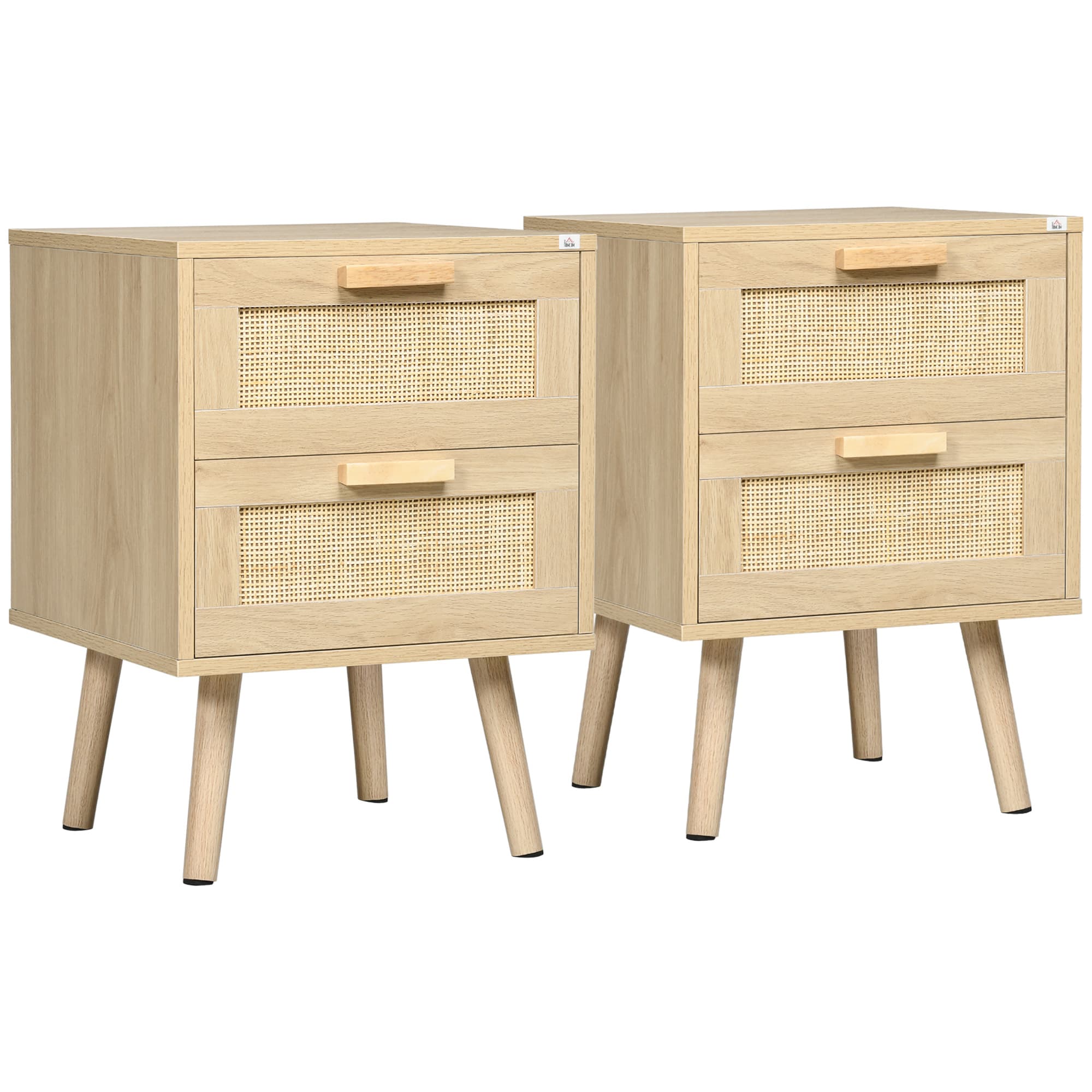 HOMCOM Lot de 2 tables de chevet tables d'appoint 2 tiroirs façades aspect cannage rotin style bohème 40 x 40 x 56 cm naturel