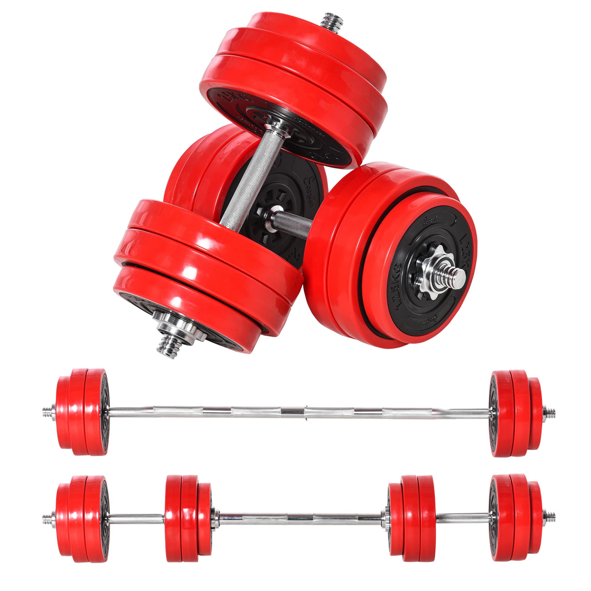 HOMCOM Ensemble d'haltères musculation 30 kg total poids réglable disques 2,5 / 1,25 kg 2 barres d'haltères nickelé revêtement plastique noir