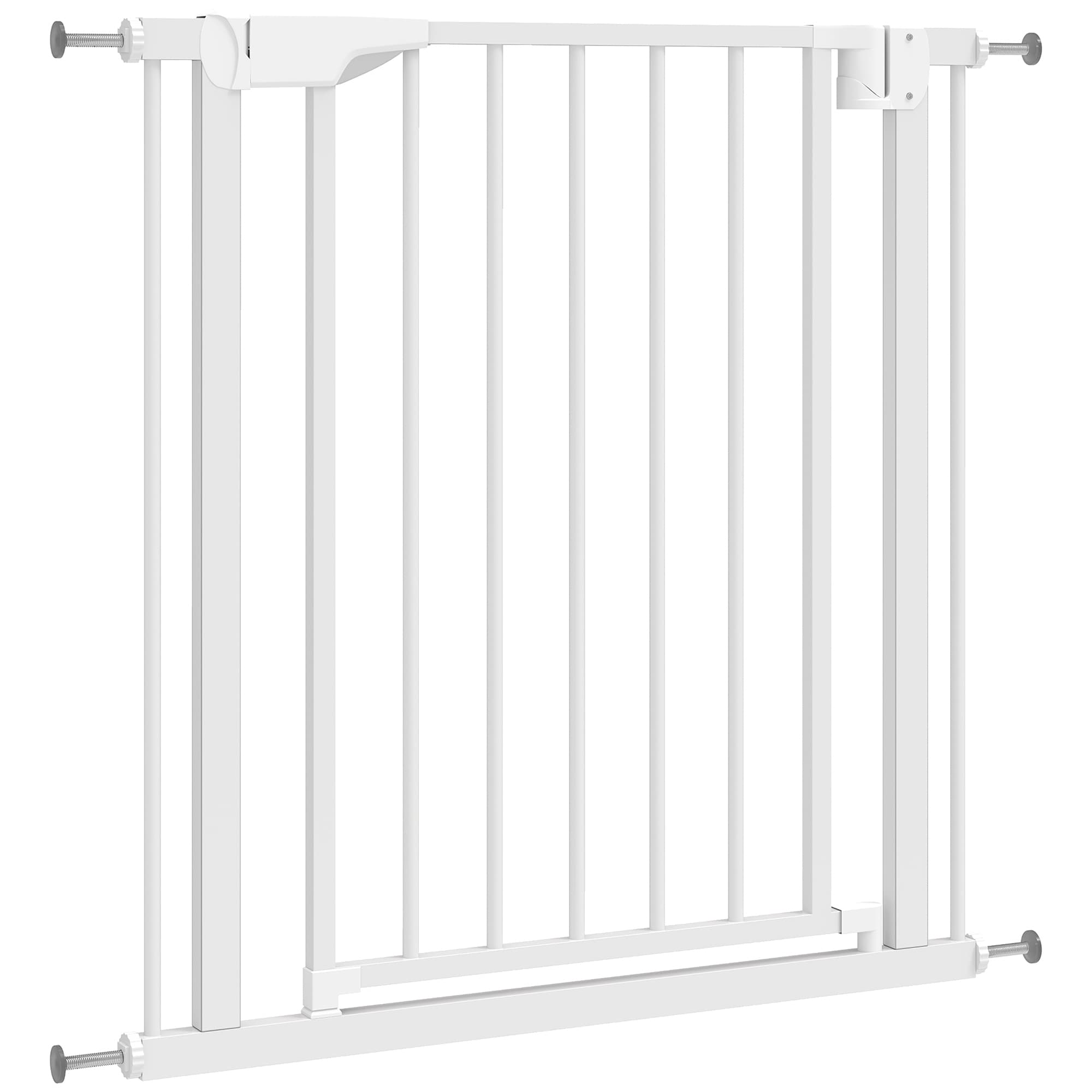 PawHut Barrière de Sécurité pour Enfants et Chiens Largeur 76-82 cm Verrouillage Double et Fermeture Automatique Ouverture Deux Sens Blanc