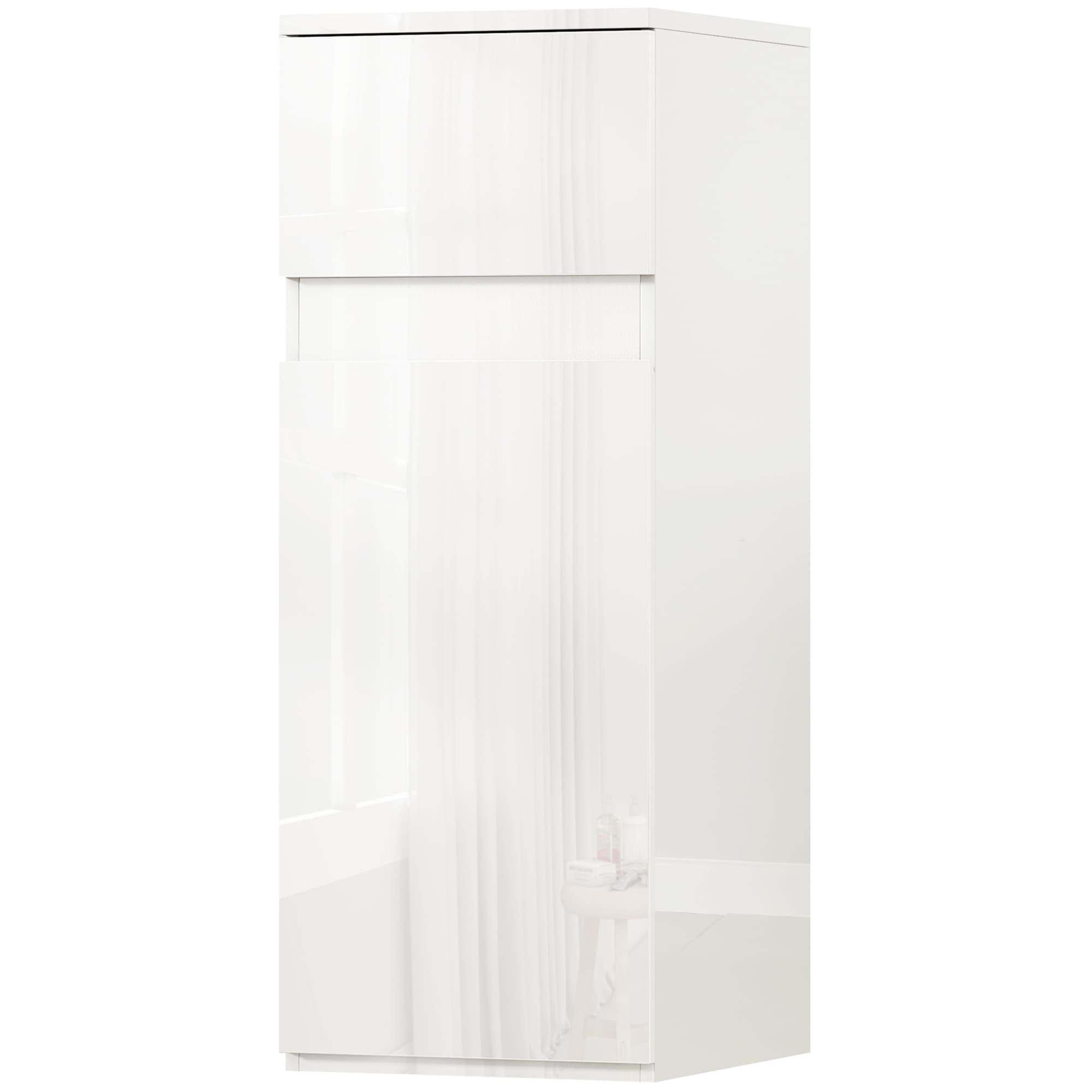 HOMCOM Meuble de salle de bain suspendu avec tiroir, porte brillante et étagère en verre réglable, Blanc