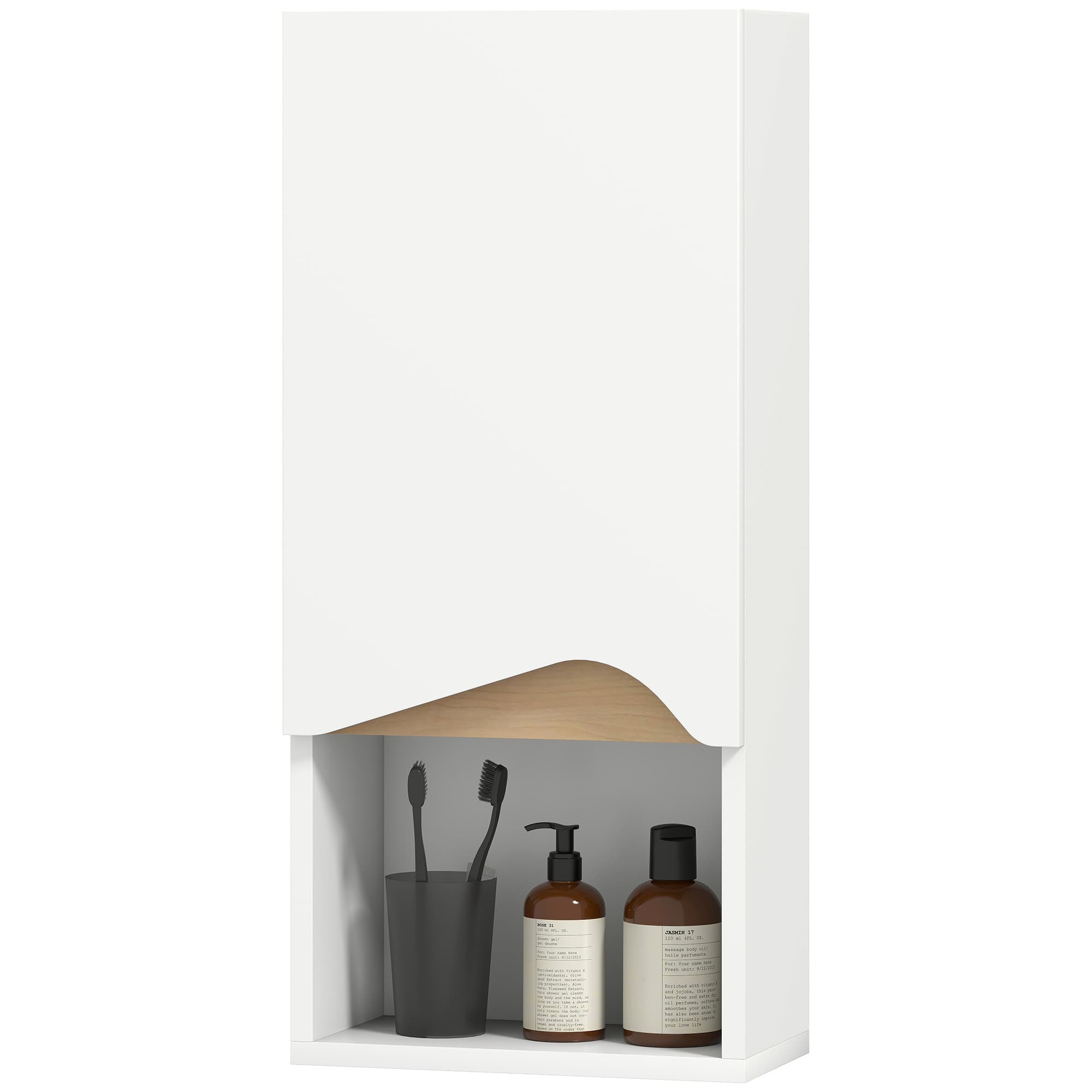 HOMCOM Armoire de salle de bain murale avec porte à fermeture douce et compartiment ouvert 30 x 17 x 67 cm Blanc
