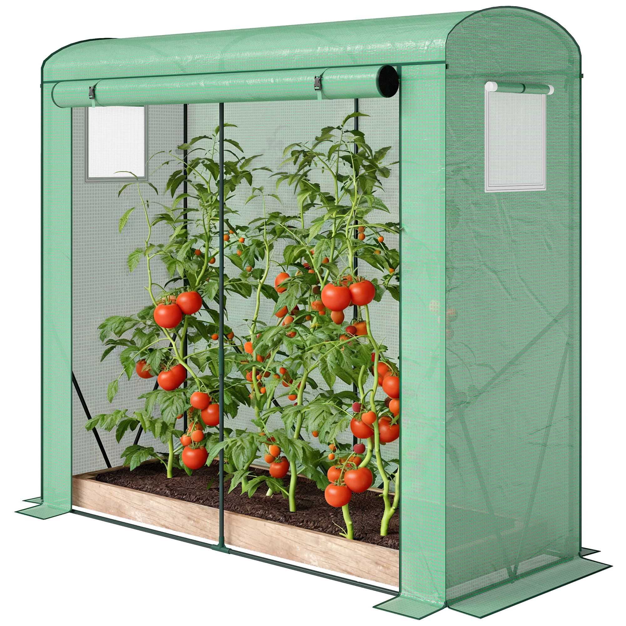 Outsunny Serre avec fenêtres en filet et porte enroulable, serre en film sur armature acier 200 x 75 x 188 cm Vert