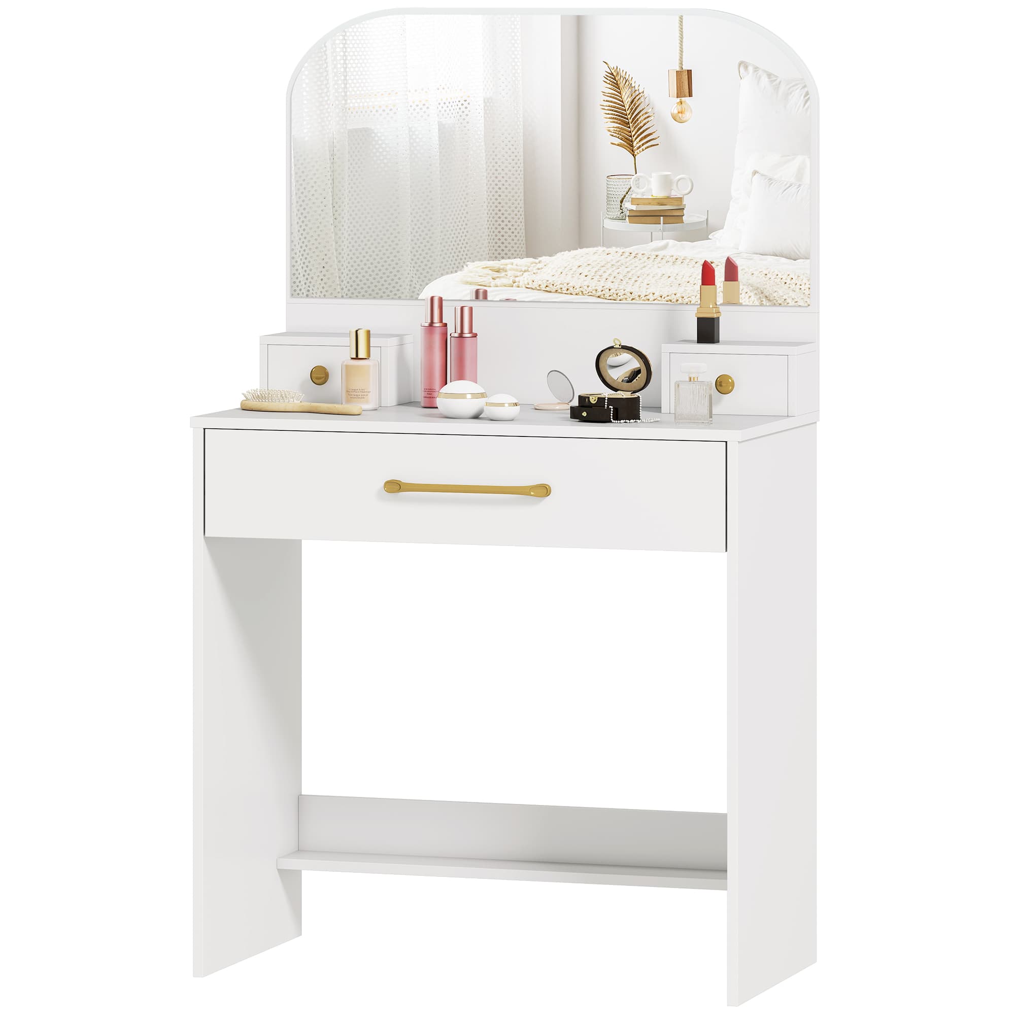 HOMCOM Coiffeuse avec miroir, coiffeuse compacte à 3 tiroirs, blanc