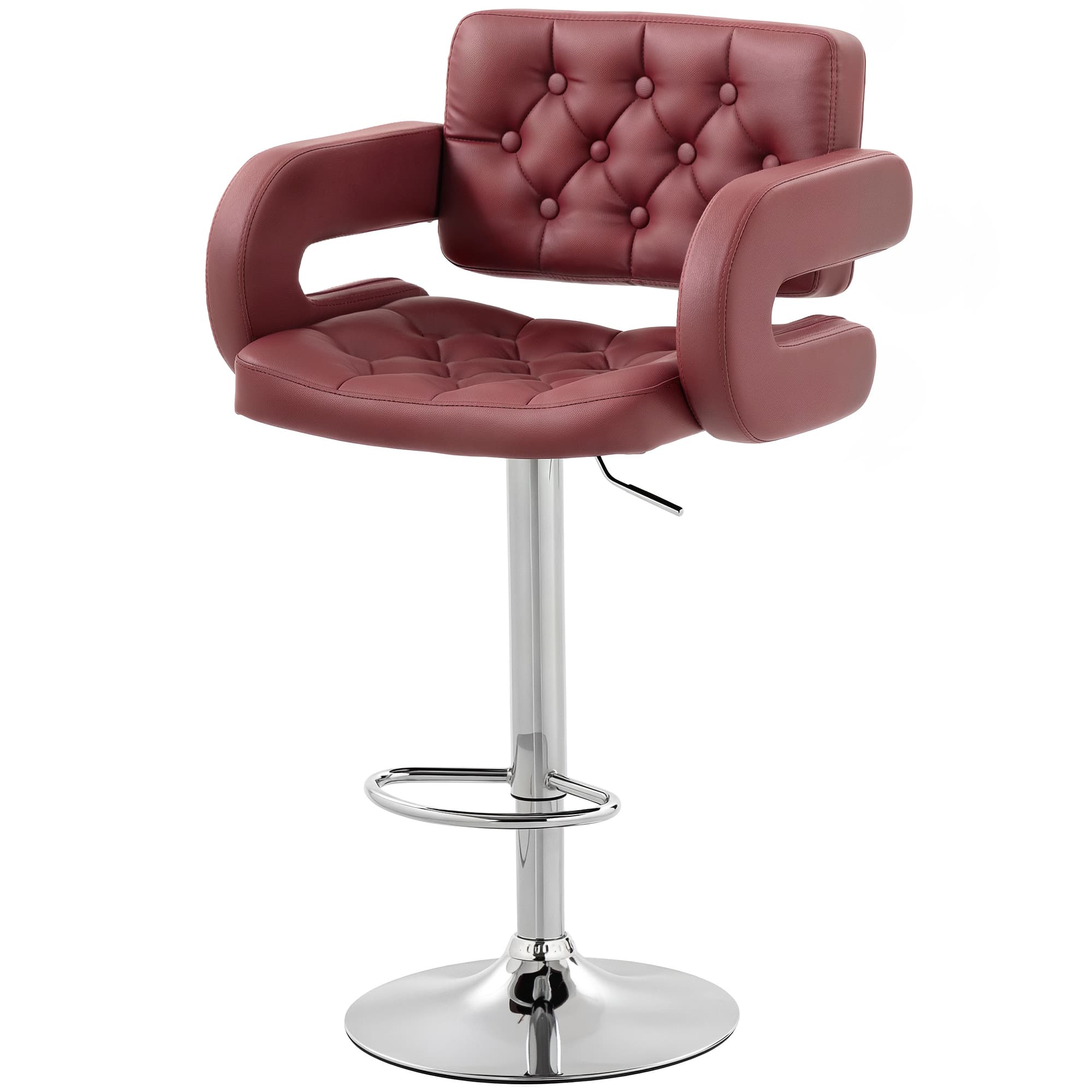 HOMCOM Tabouret de bar avec dossier et accoudoirs, hauteur réglable et repose-pieds, simili-cuir rouge