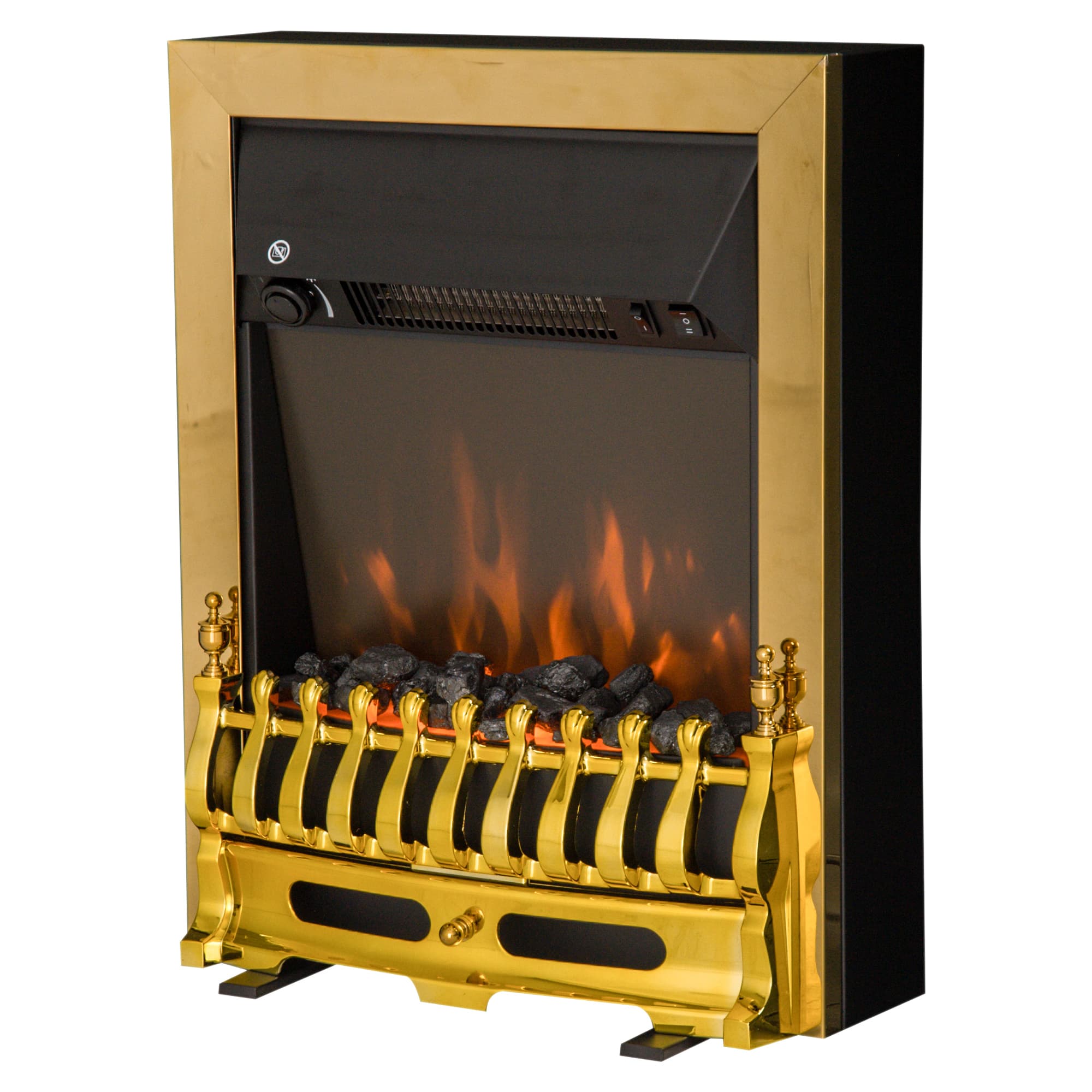 HOMCOM Cheminée électrique Effet de Flamme Style néo rétro Thermostat 1000-2000 W Noir Or