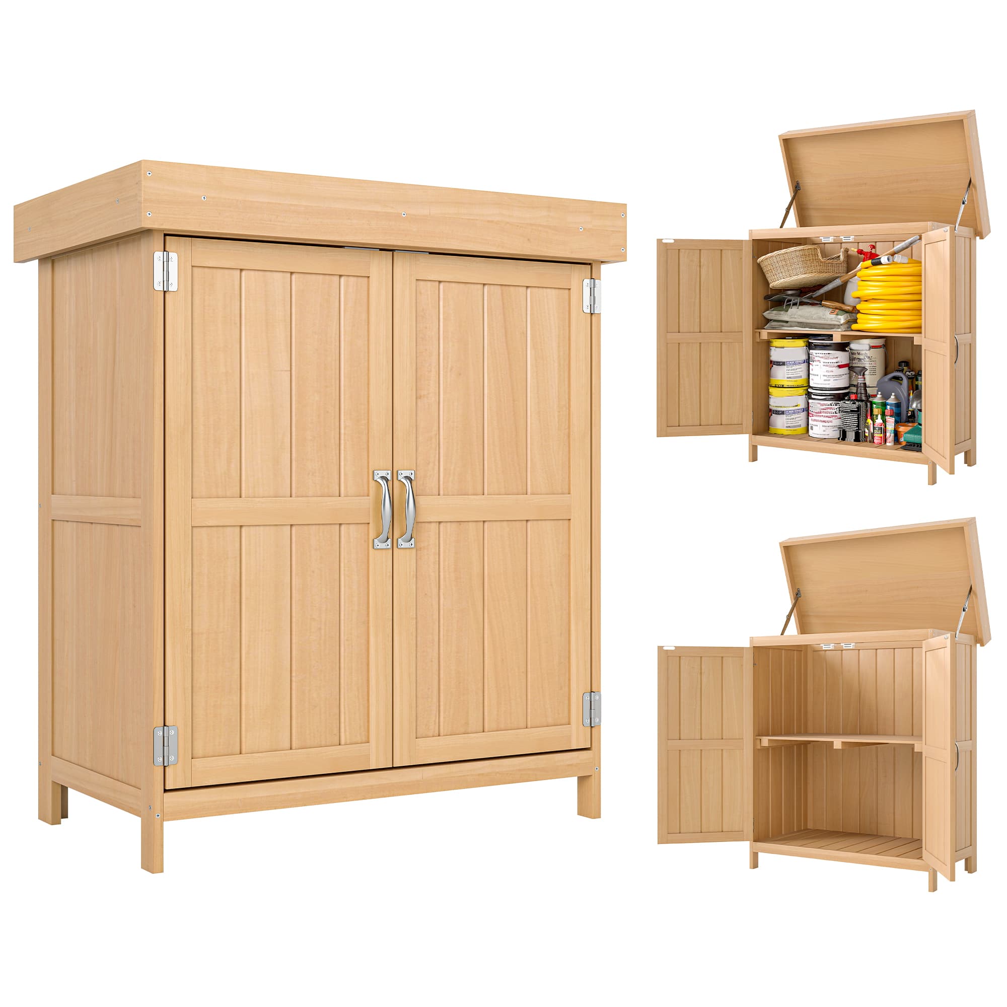 Outsunny Armoire de Jardin sur Pied Double Porte étagère et Toit bitumé relevable dim. 74L x 43l x 88H cm Bois Massif de Sapin